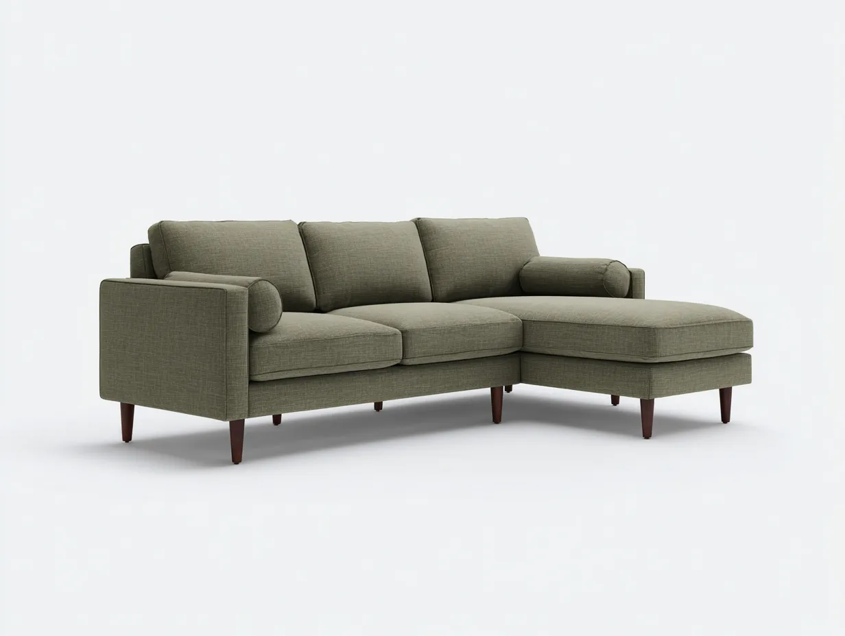 Ecksofa Stoff 265x165x82 cm - olivgrün - mit Holzfüßen für Wohnzimmer