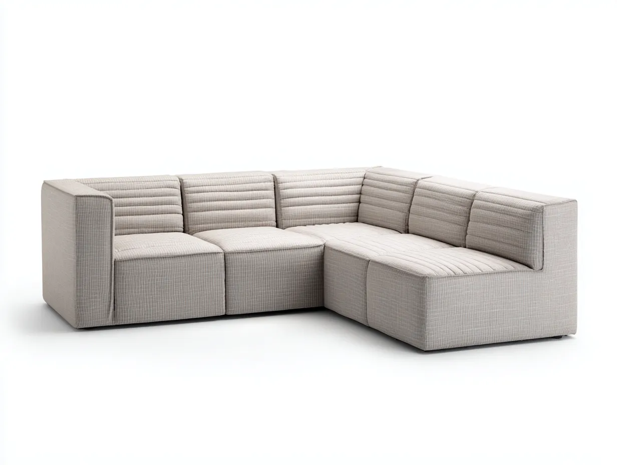 Ecksofa Stoff 285x220x74 cm - beige kariert - geradlinig für Wohnzimmer