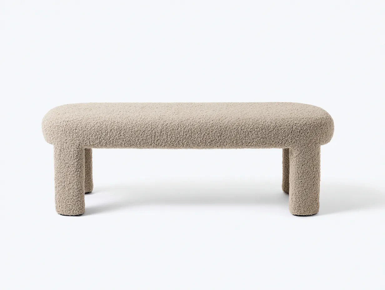 Bank gepolstert 130x42x45 cm - Beige - Schlafzimmerbank mit Bouclé Struktur