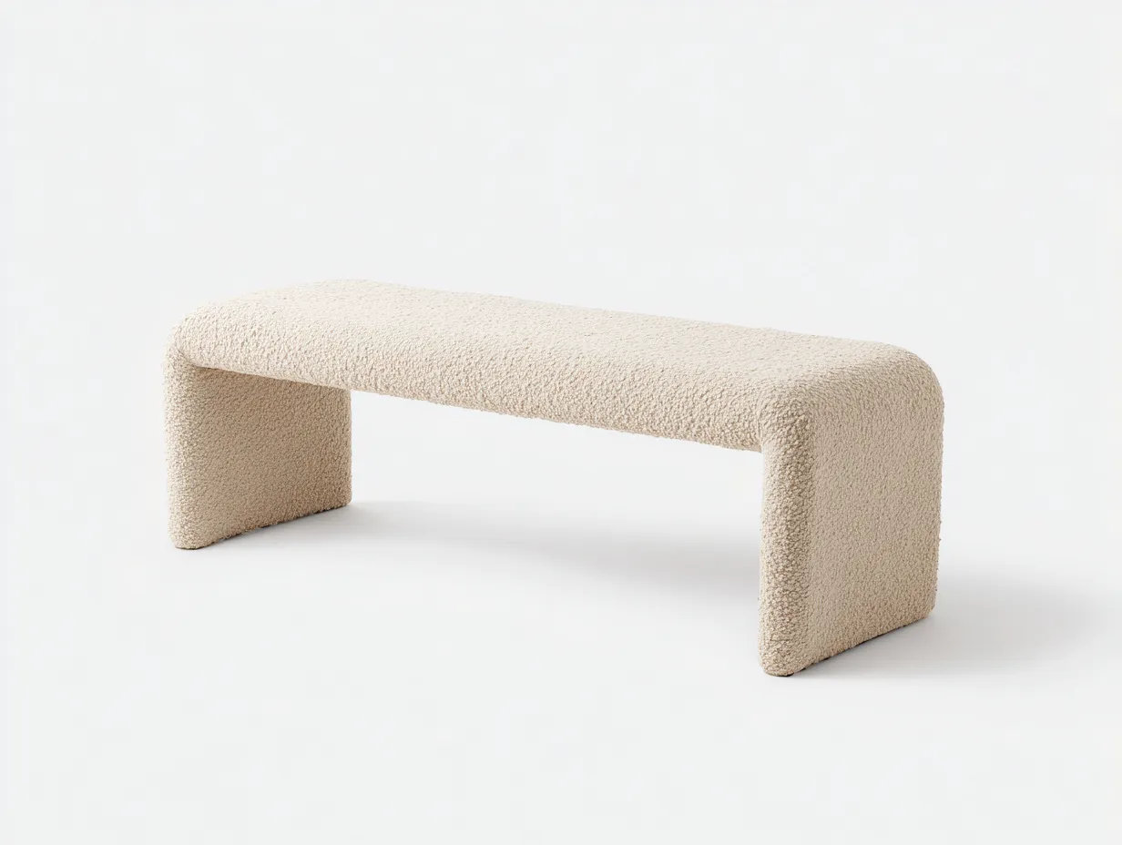 Bank gepolstert 145x44x44 cm - Beige - Schlafzimmerbank mit Bogenform
