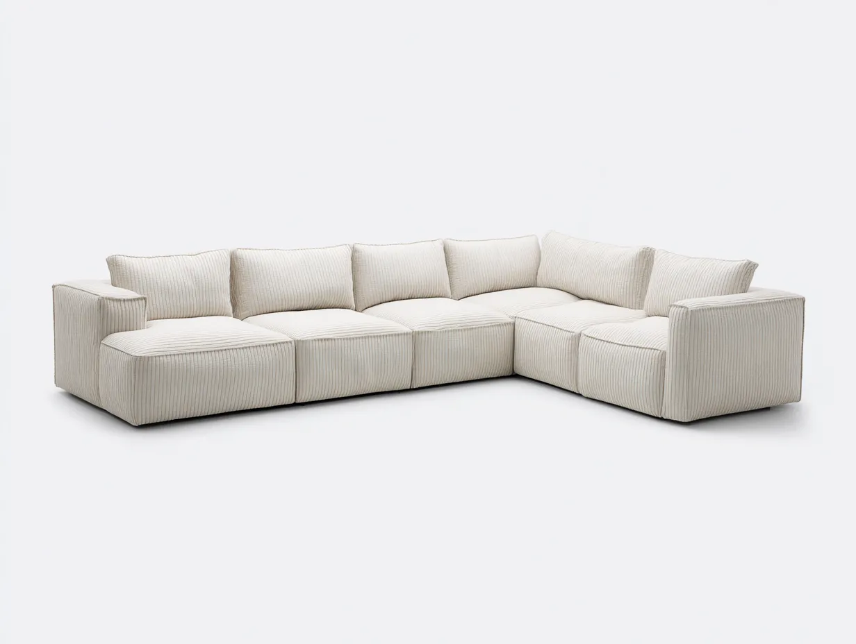 Ecksofa Cordstoff 330x245x76 cm - creme - großzügige Wohnlandschaft für Wohnzimmer