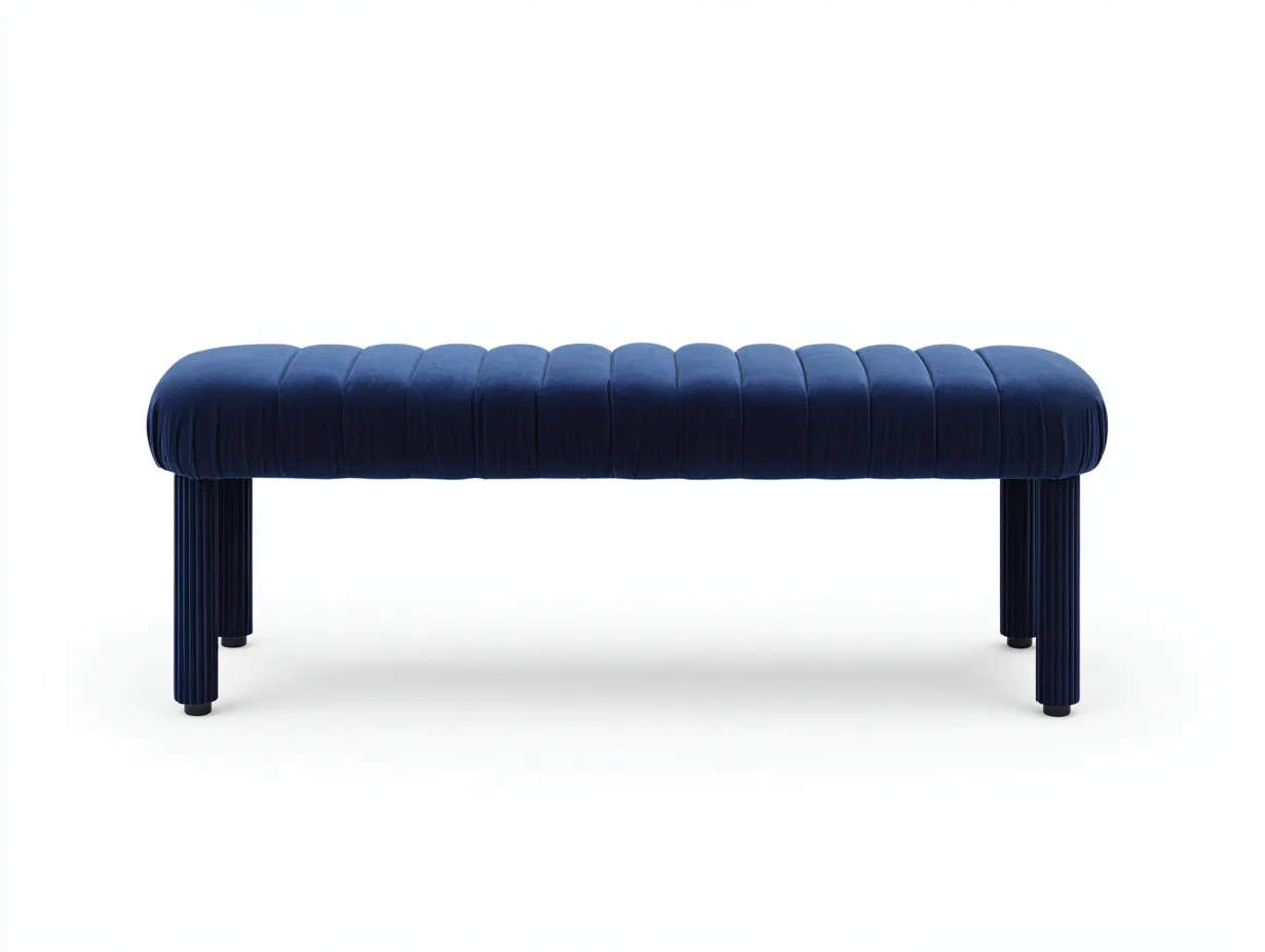 Bank gepolstert 138x46x45 cm - Blau Schwarz - Schlafzimmerbank mit gerippten Beinen
