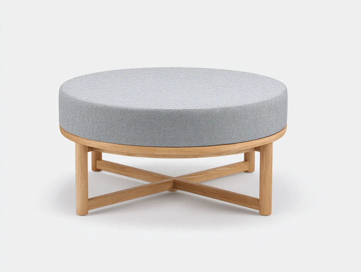 Beistelltisch rund Stoffplatte 122x122x35 cm - grau und naturholz - Kreuzstrebe für Wohnzimmer