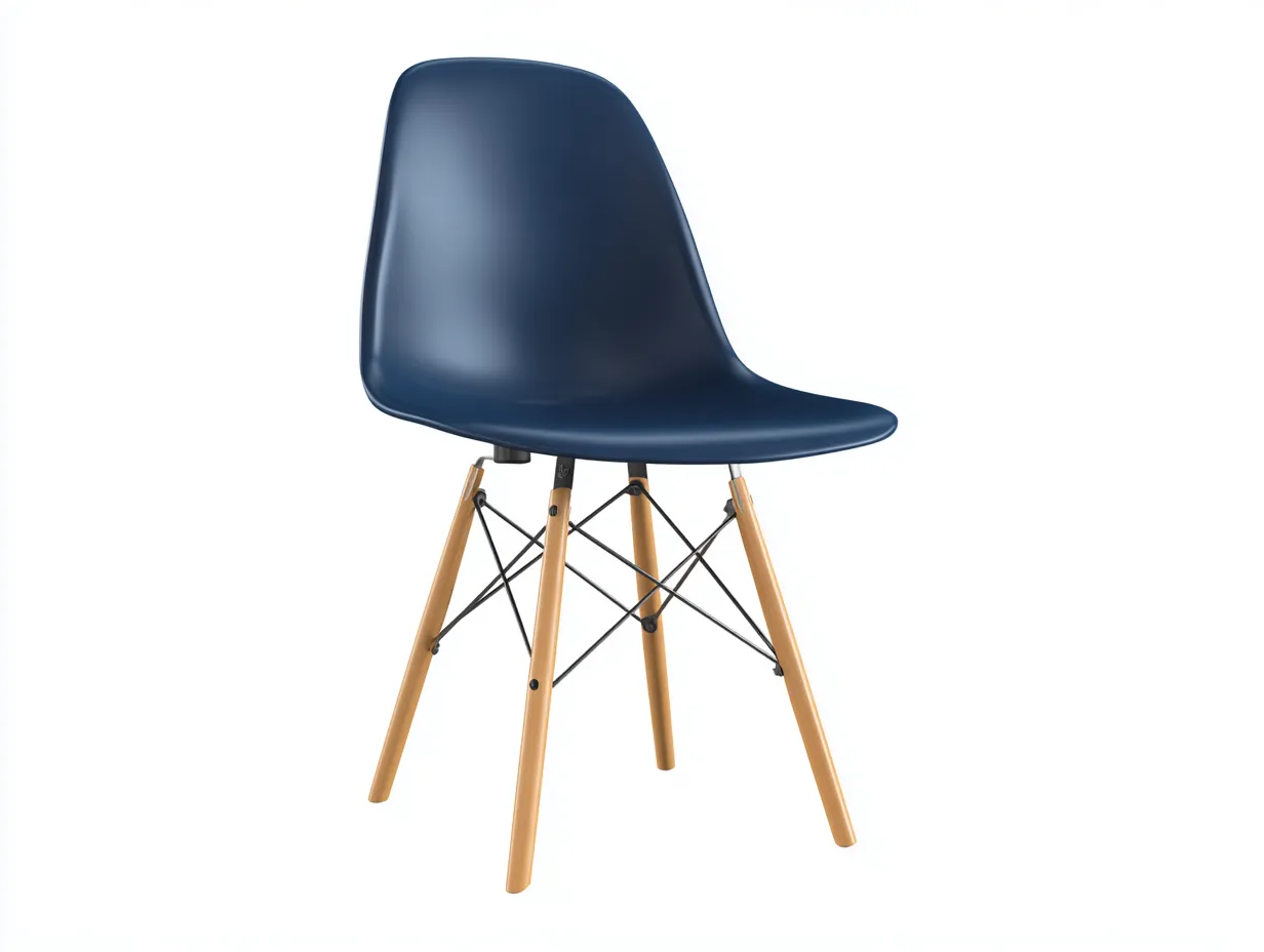 Stuhl Kunststoff Holz Metall 49x55x83 cm - dunkelblau und naturholz und schwarz - Drahtgestell für Esszimmer