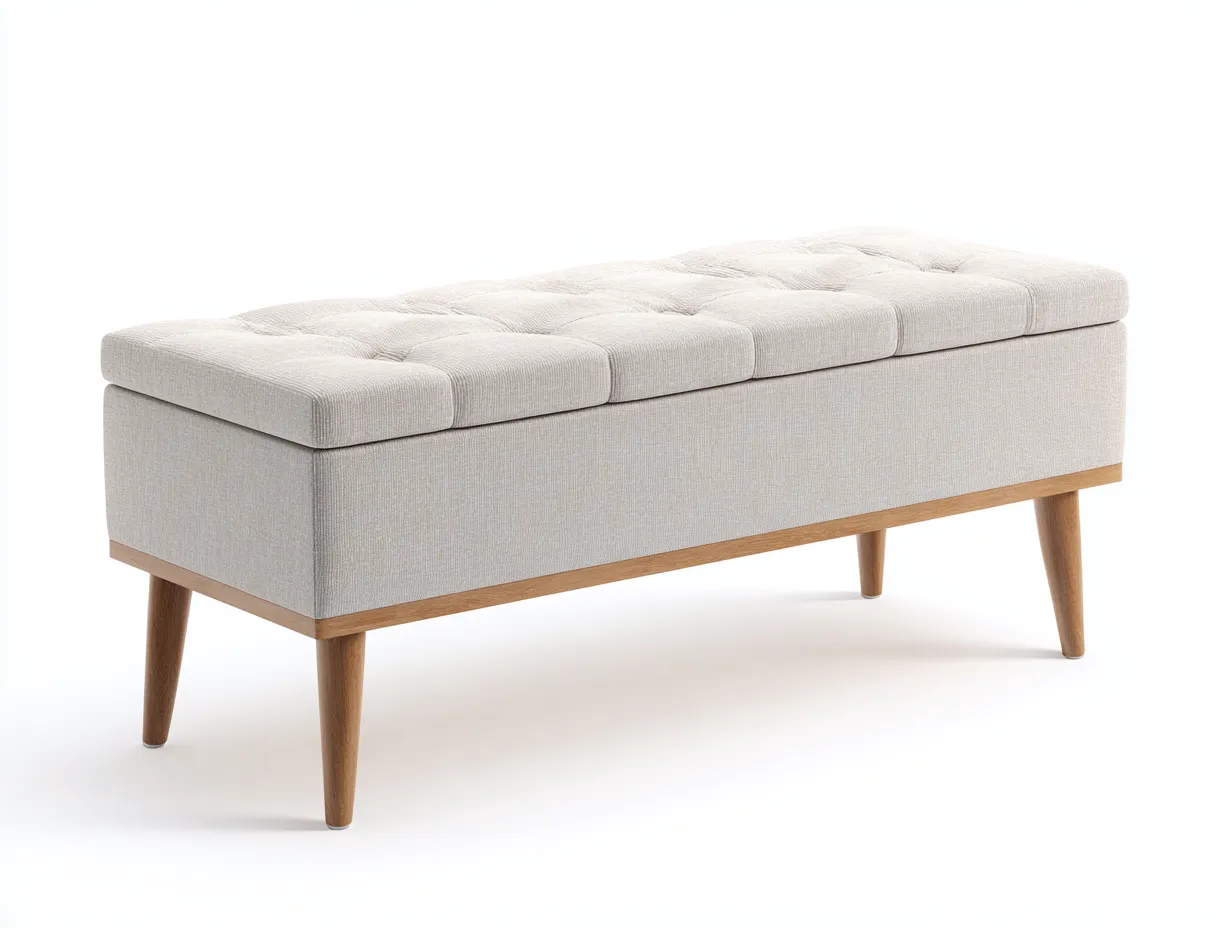 Bank gepolstert 150x45x42 cm - Beige - Schlafzimmerbank mit Bouclé Bezug