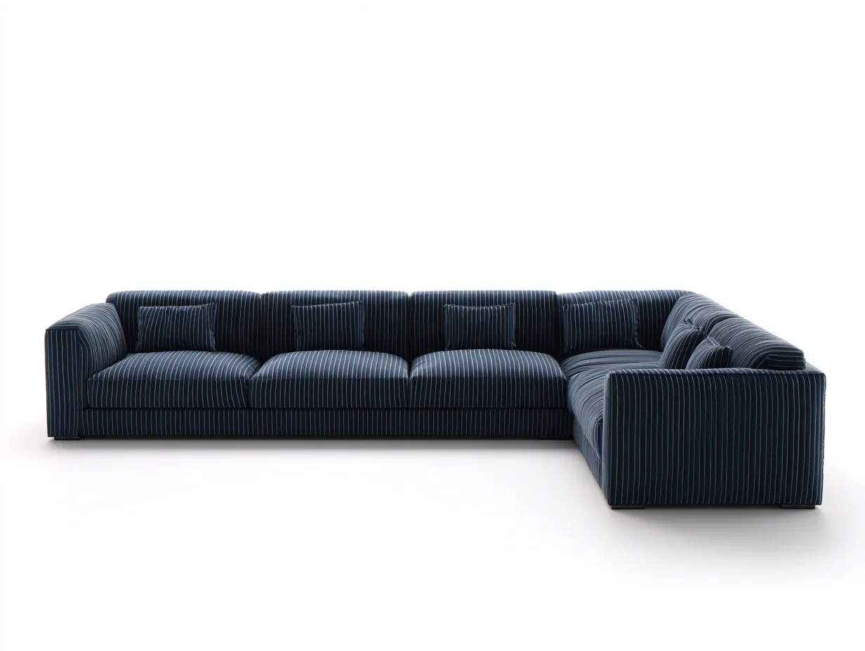 Ecksofa Stoff 360x245x78 cm - dunkelblau gestreift - breite Wohnlandschaft für Wohnzimmer