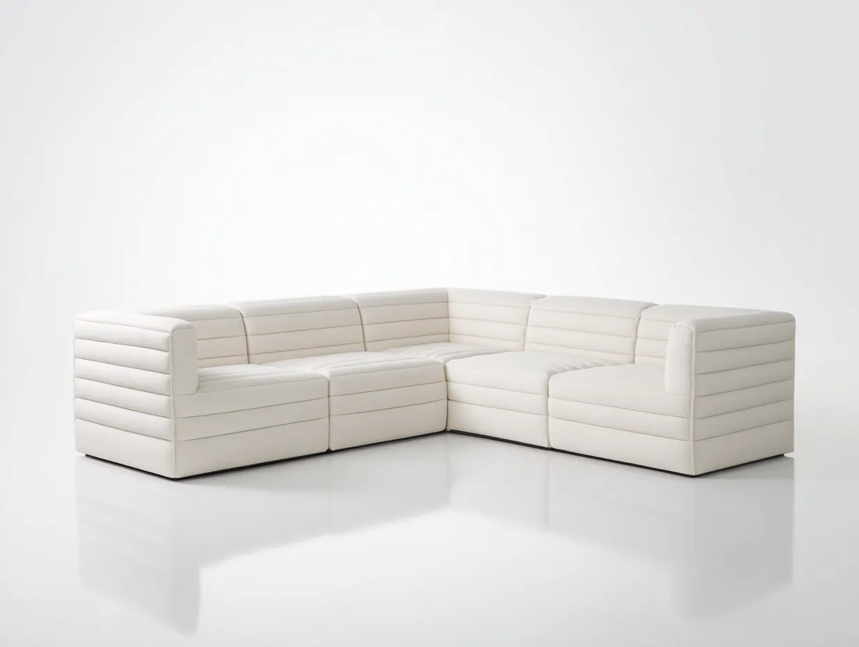 Ecksofa Kunstleder 315x235x75 cm - weiß - horizontale Steppung für Wohnzimmer