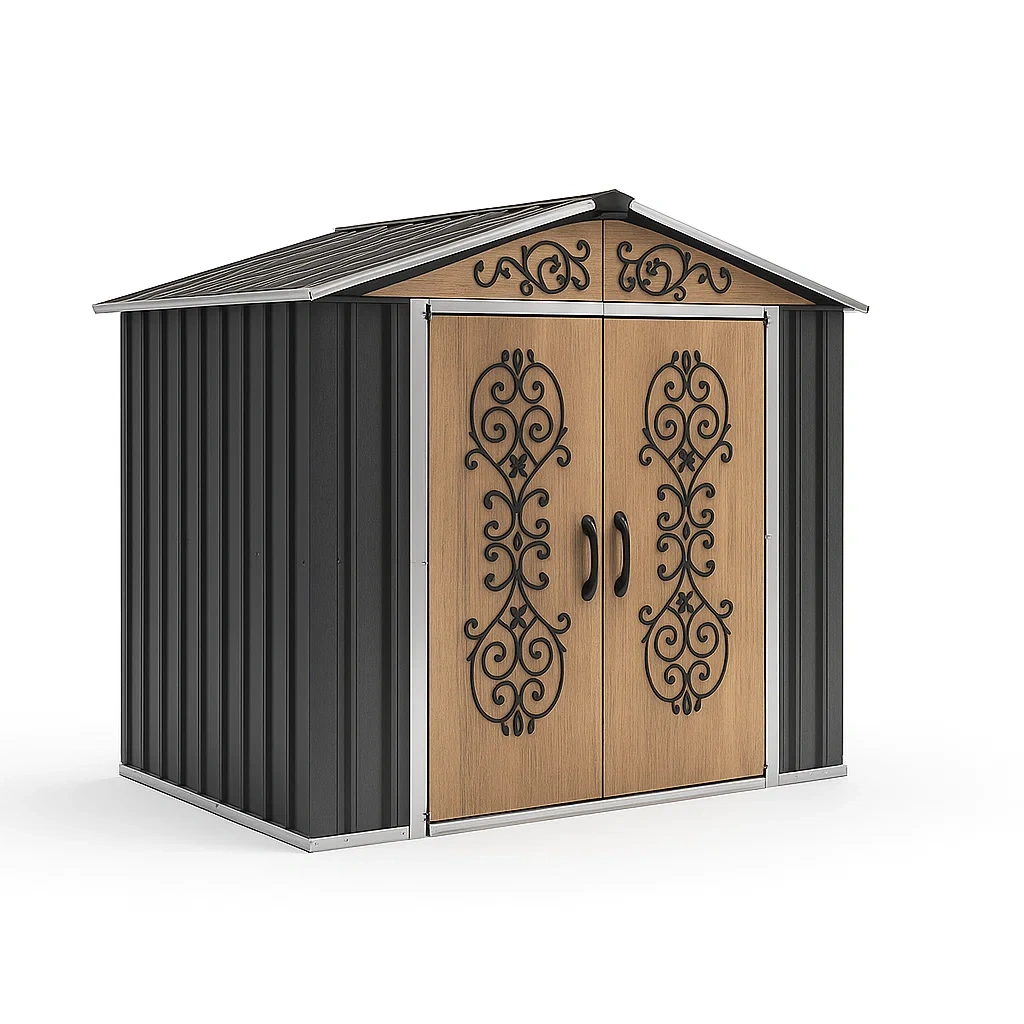 Metall Gartenhaus mit Doppeltür Stahlblech Schwarz/Braun-Nestalorae