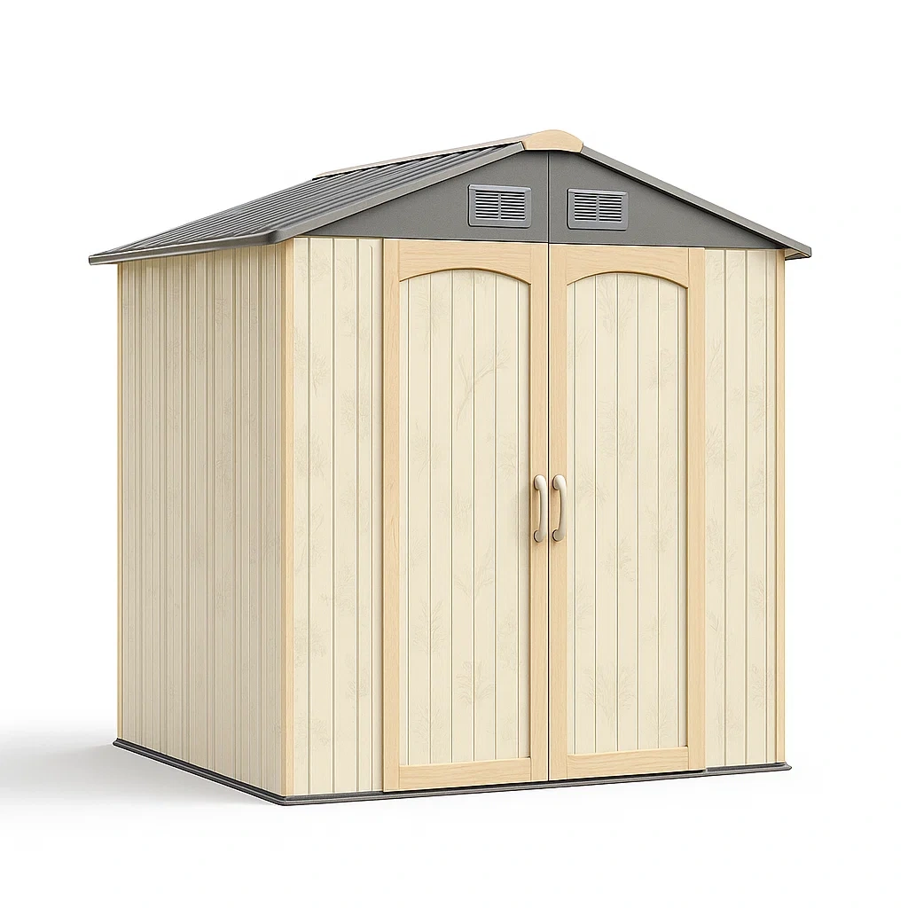Kunststoff Gartenschuppen Satteldach in Holzoptik 200x180x210 cm Beige/Grau-Nestalorae