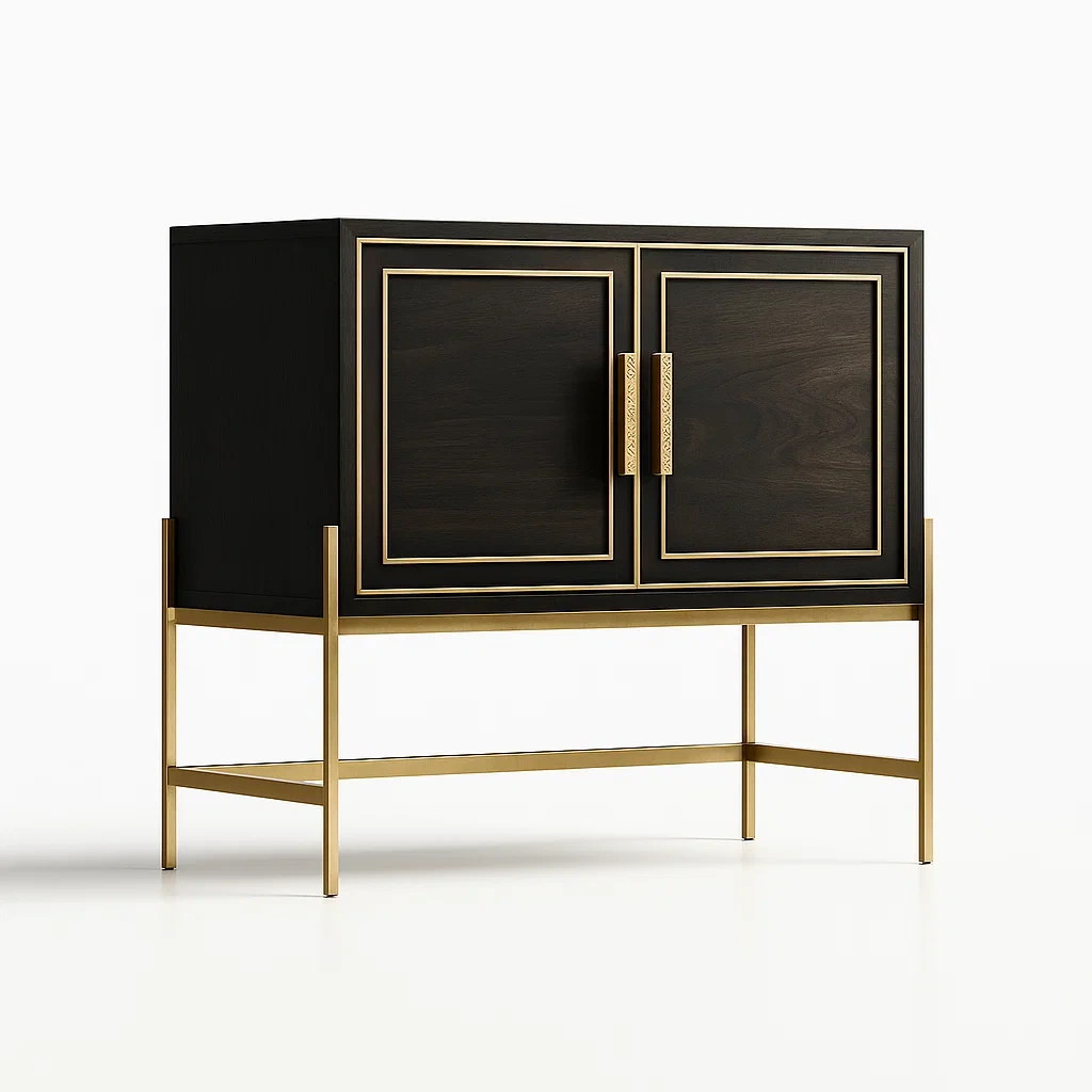 Schwarzer Holzschrank mit Messingdetails 90x45x75 cm-Nestalorae