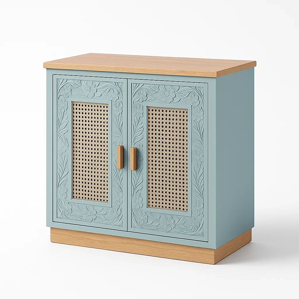 Holzschrank mit Rattantüren Blau 80x40x90 cm-Nestalorae