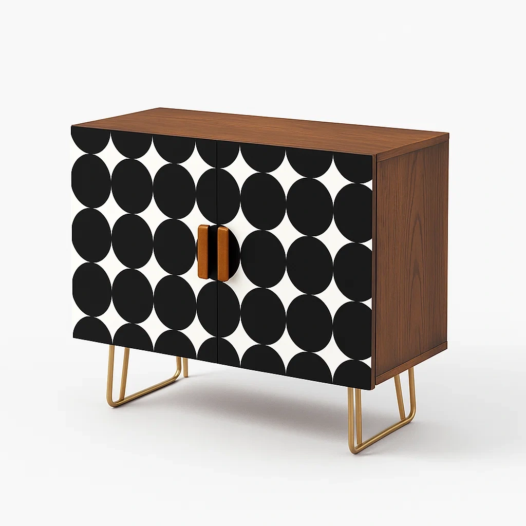 Beistellschrank mit geometrischem Muster aus MDF und Metall, 80 cm hoch-Nestalorae