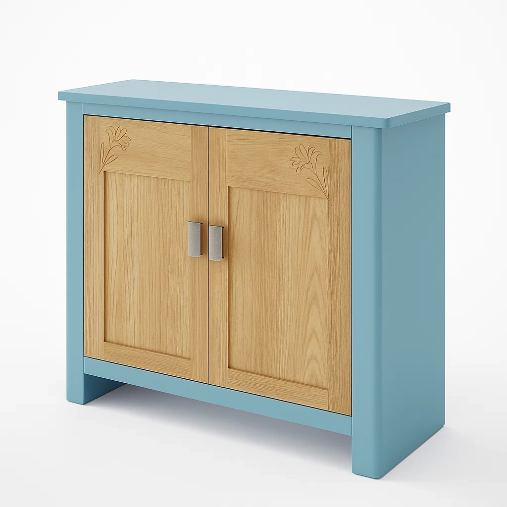 MDF-Schrank mit Blumendesign Türen 80x90x30 cm Blau/Natur-Nestalorae