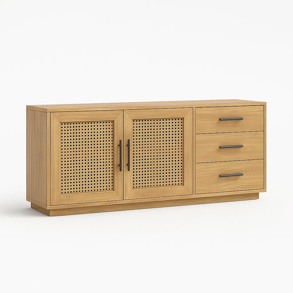 Sideboard aus Holz mit Rattangeflecht und 3 Schubladen in Eiche-Nestalorae