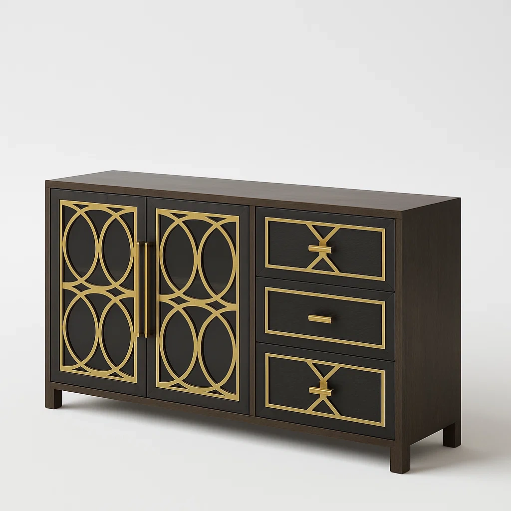 Sideboard mit zwei Türen und drei Schubladen Holz Schwarz Gold 150cm-Nestalorae