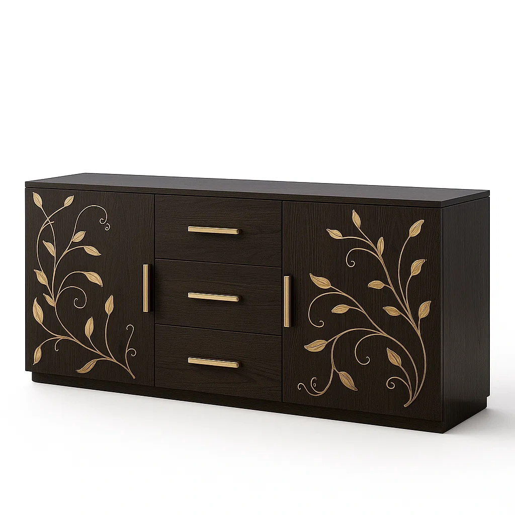Kommode Holz Dunkelbraun mit Metallgriffen und Blumenmuster-Nestalorae