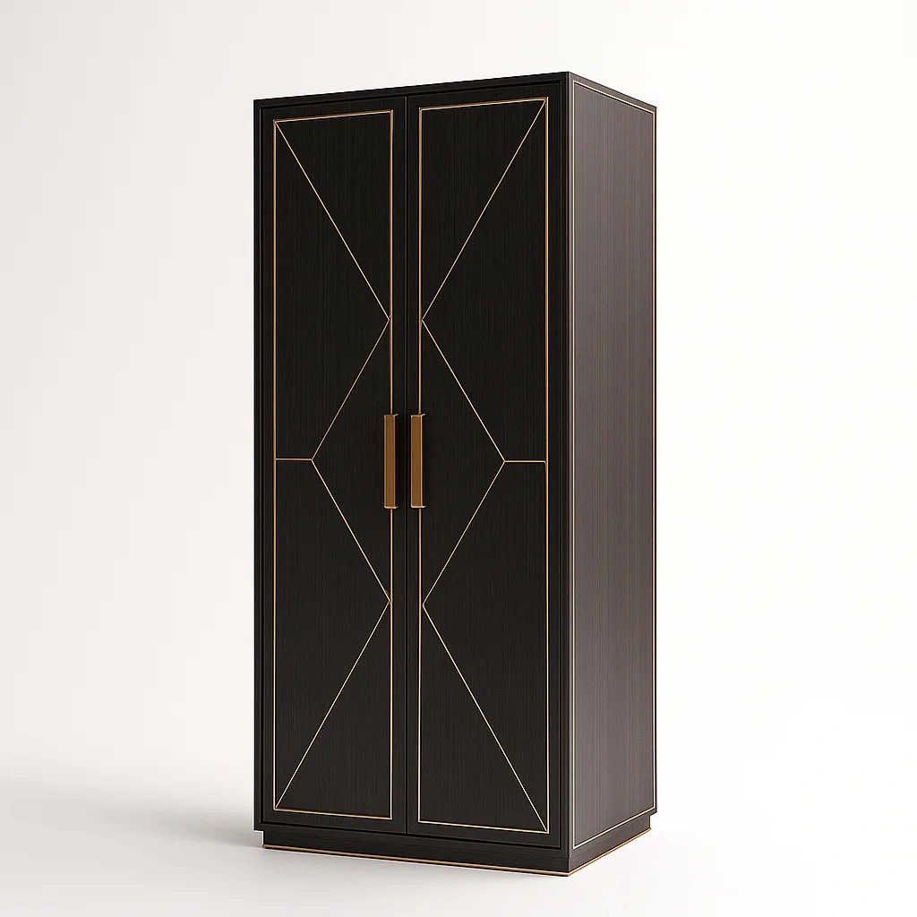 Kleiderschrank mit zwei Türen aus Holzfurnier Schwarz/Gold 200x90x50 cm-Nestalorae