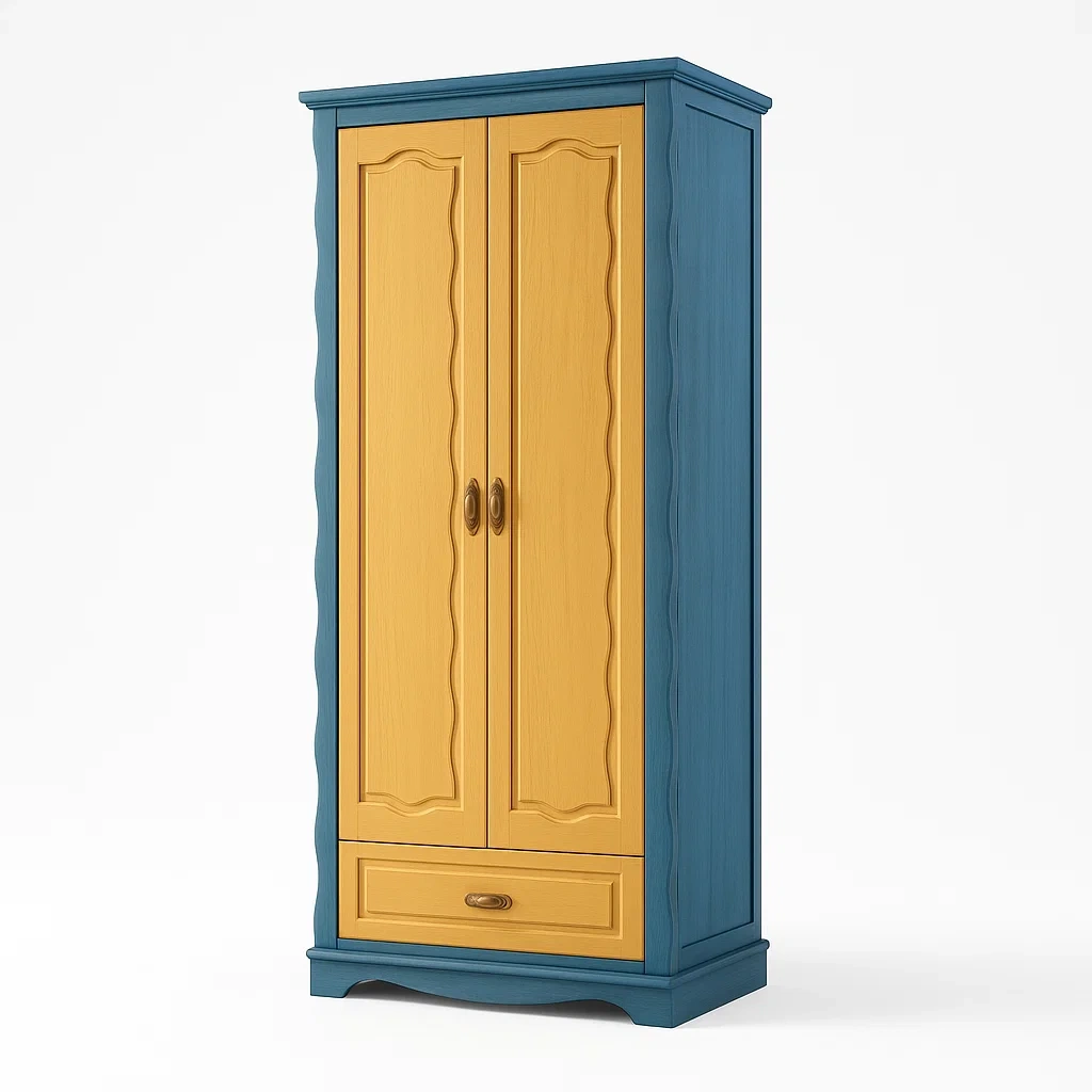 Kleiderschrank aus MDF mit zwei Türen und Schublade Blau/Gelb-Nestalorae