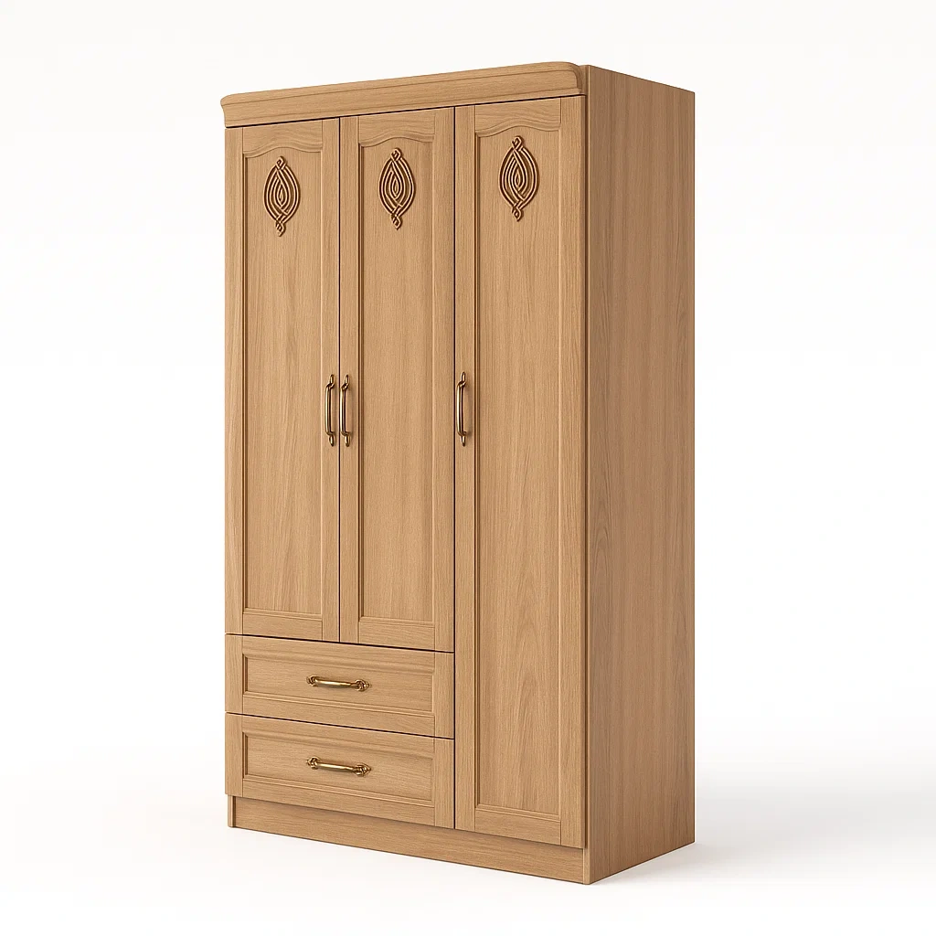 3-türiger Kleiderschrank aus Holz mit 2 Schubladen-Nestalorae