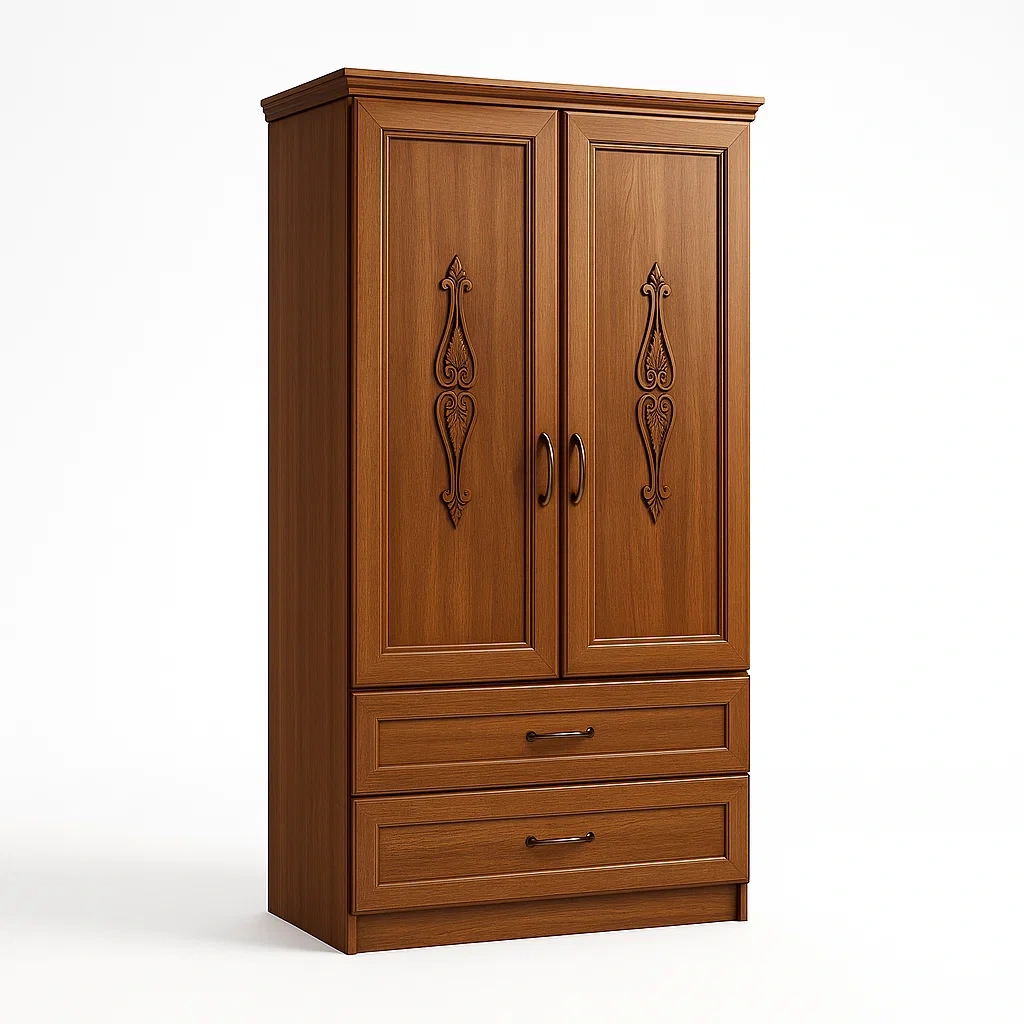 Holzschrank mit 2 Türen und 2 Schubladen Braun 180cm x 80cm x 50cm-Nestalorae