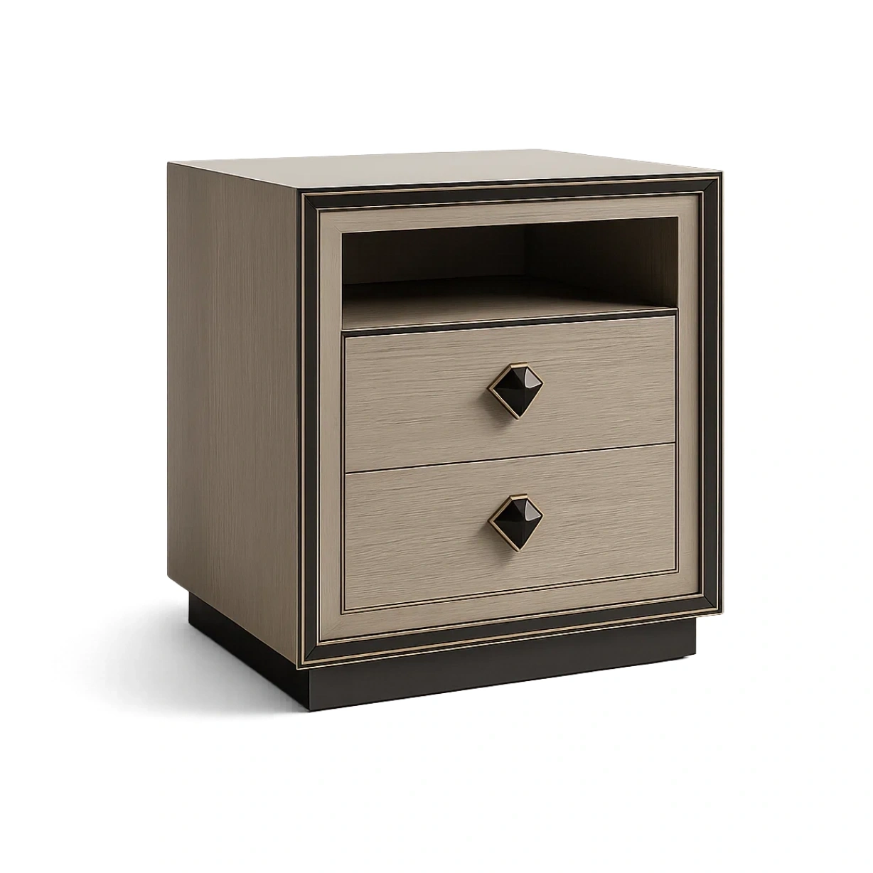 Nachttisch Holzwerkstoff 2 Schubladen Beige/Schwarz 45x40x60cm-Nestalorae