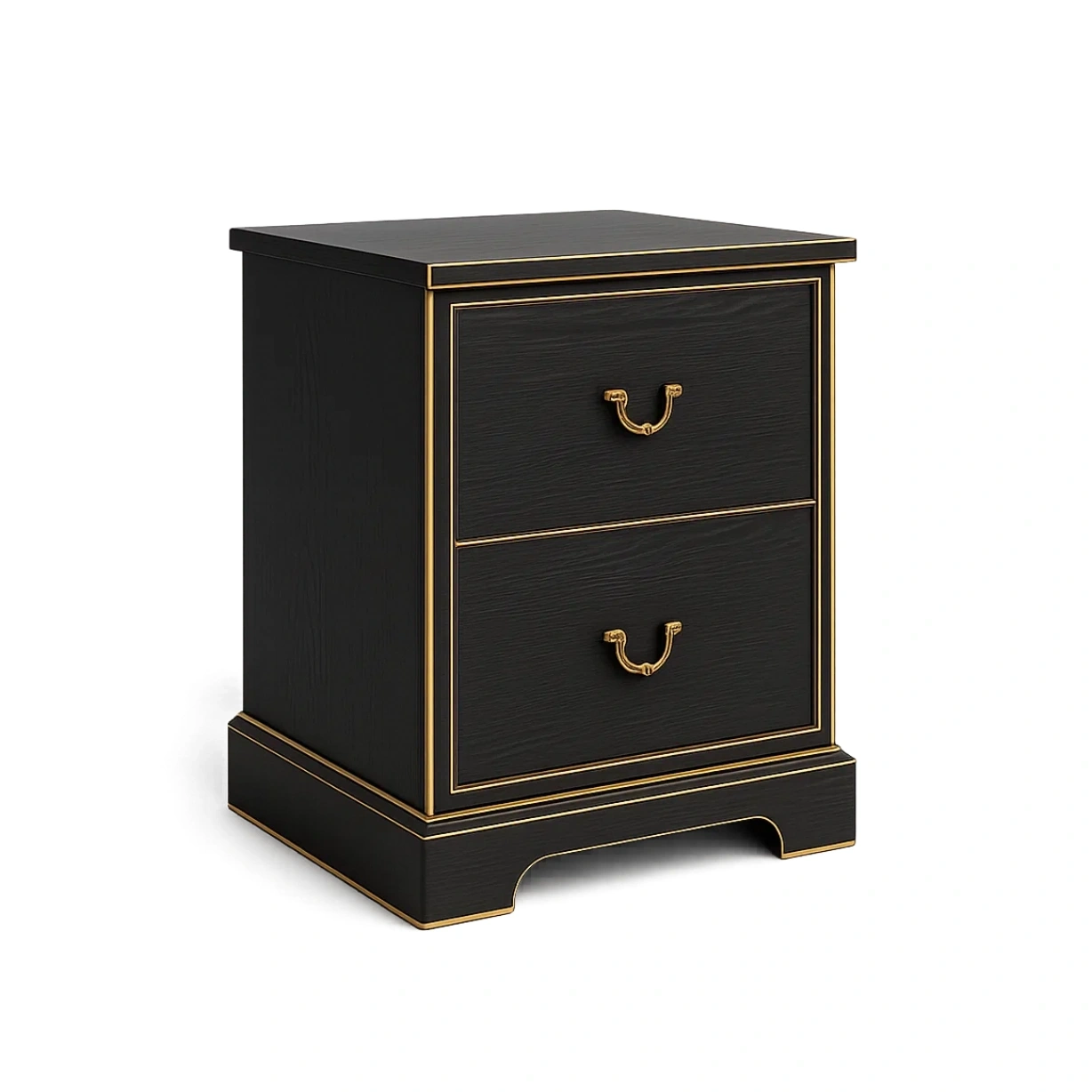 Nachttisch MDF-Holz 2 Schubladen Schwarz/Gold 60cm Höhe-Nestalorae