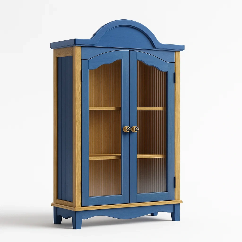 Holzschrank mit geriffelten Glastüren Blau/Eiche-Nestalorae