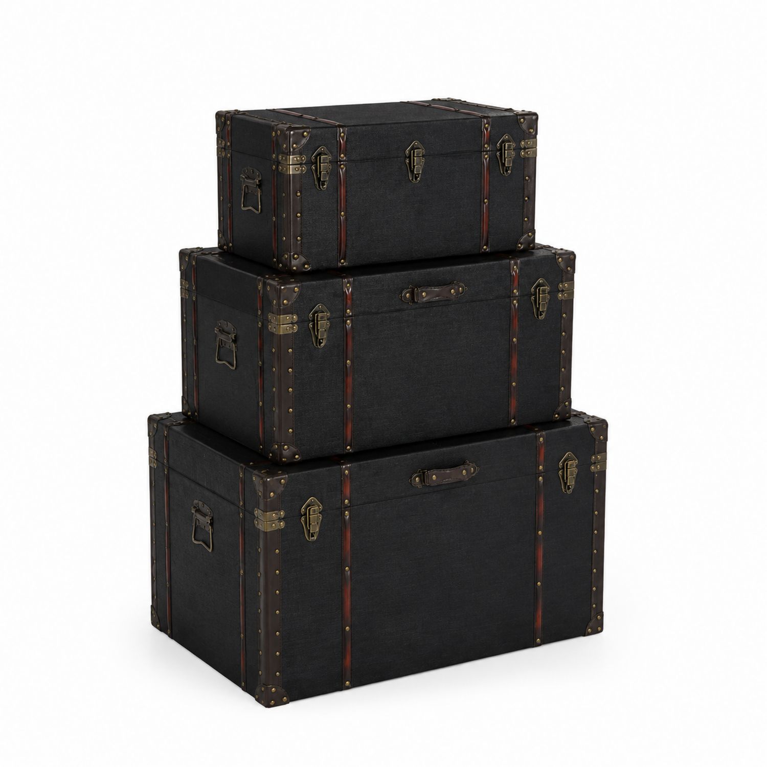 Conjunto de 3 baúles de madera y metal en negro