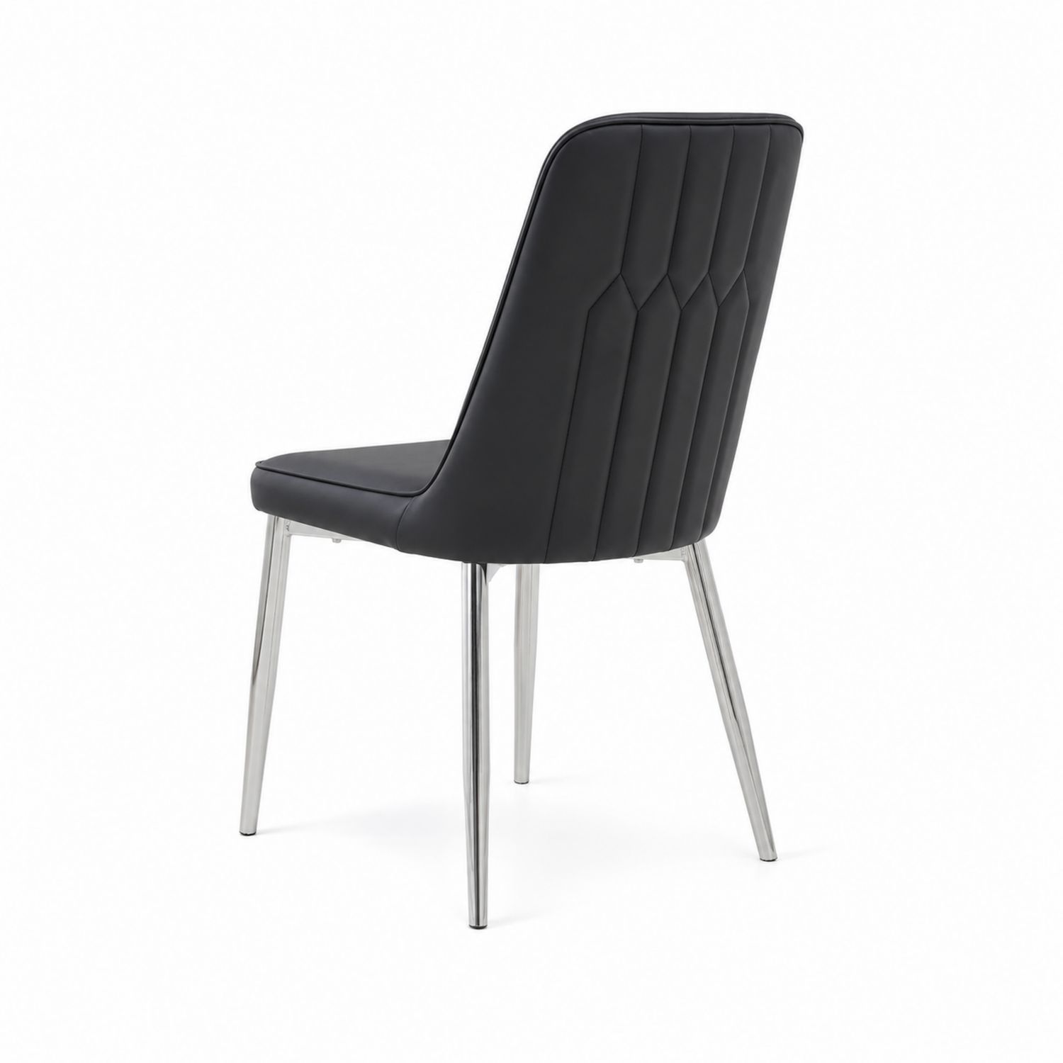 Silla de comedor de cuero sintético negro con patas cromadas