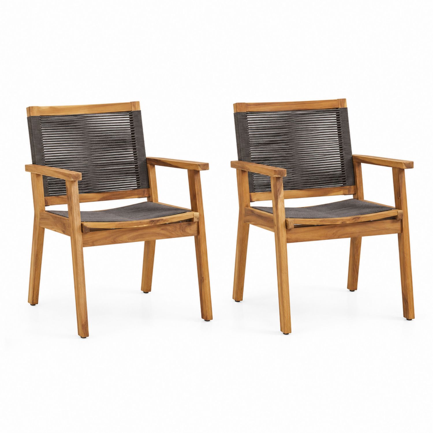 Juego de 2 sillas de madera de teca y cuerda sintética gris
