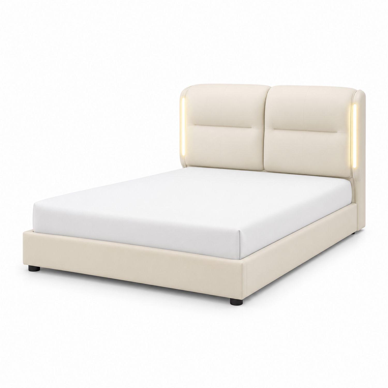 Cama doble de cuero sintético con luces LED