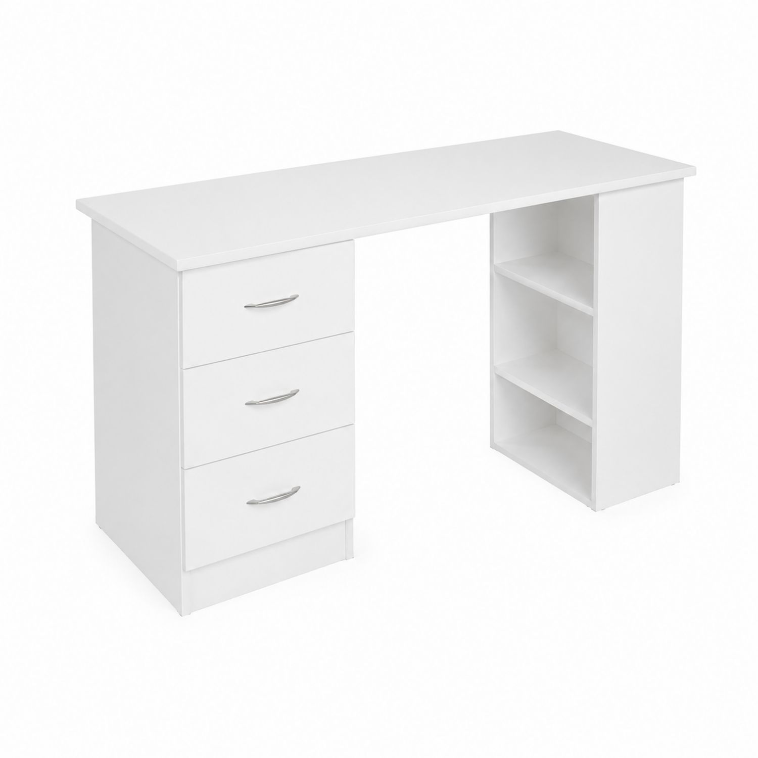 Escritorio blanco con cajones y estanterías 120x50x75 cm MDF