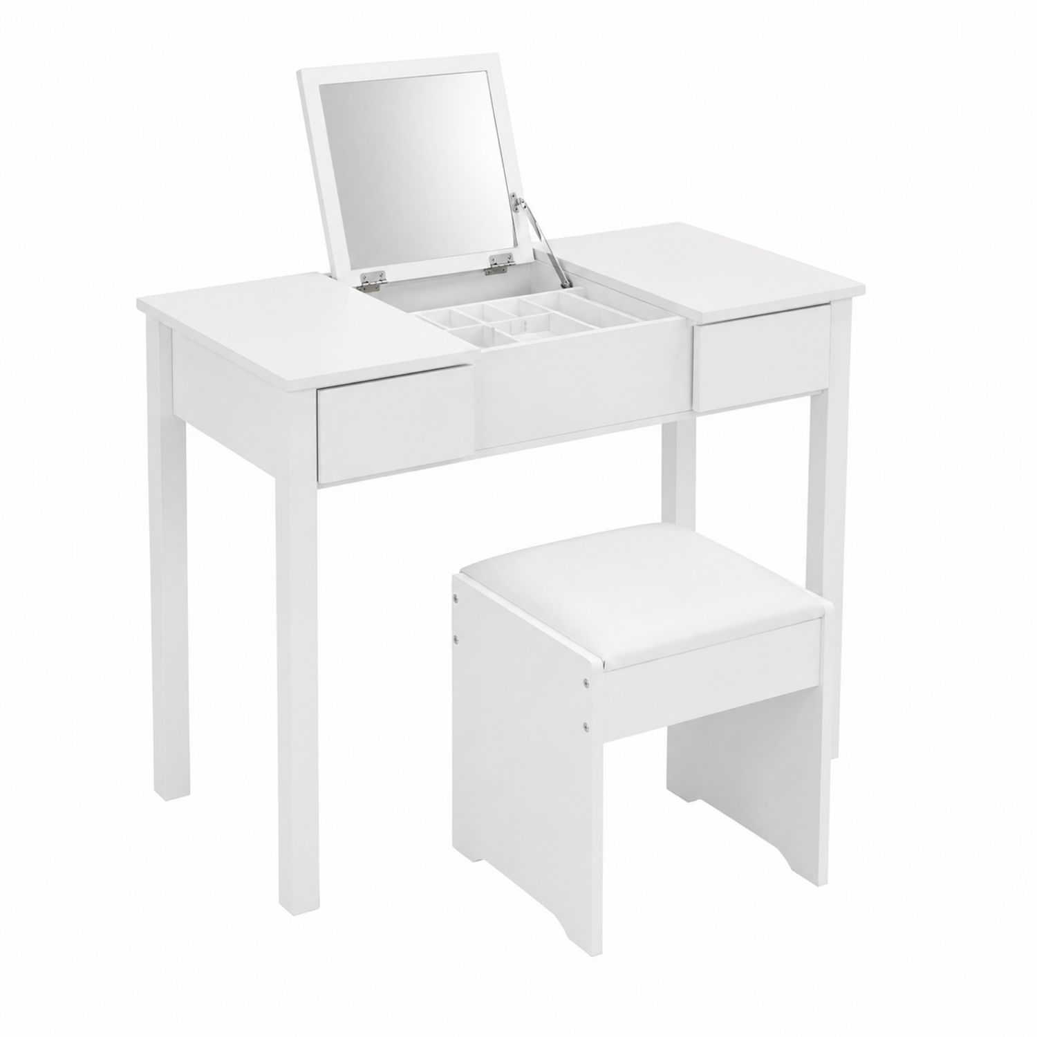 Tocador de MDF con Espejo y Taburete Blanco