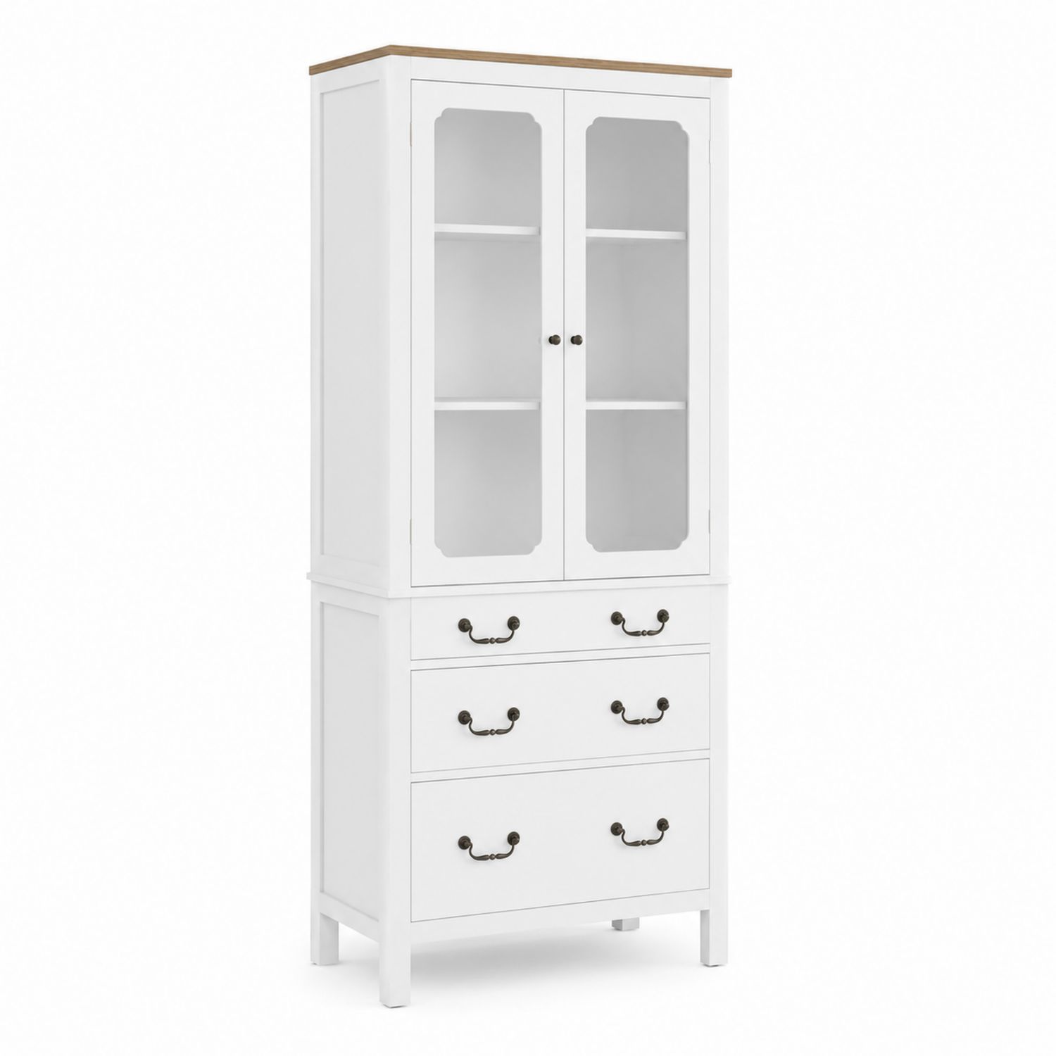 Armario vitrina de madera y vidrio templado, blanco
