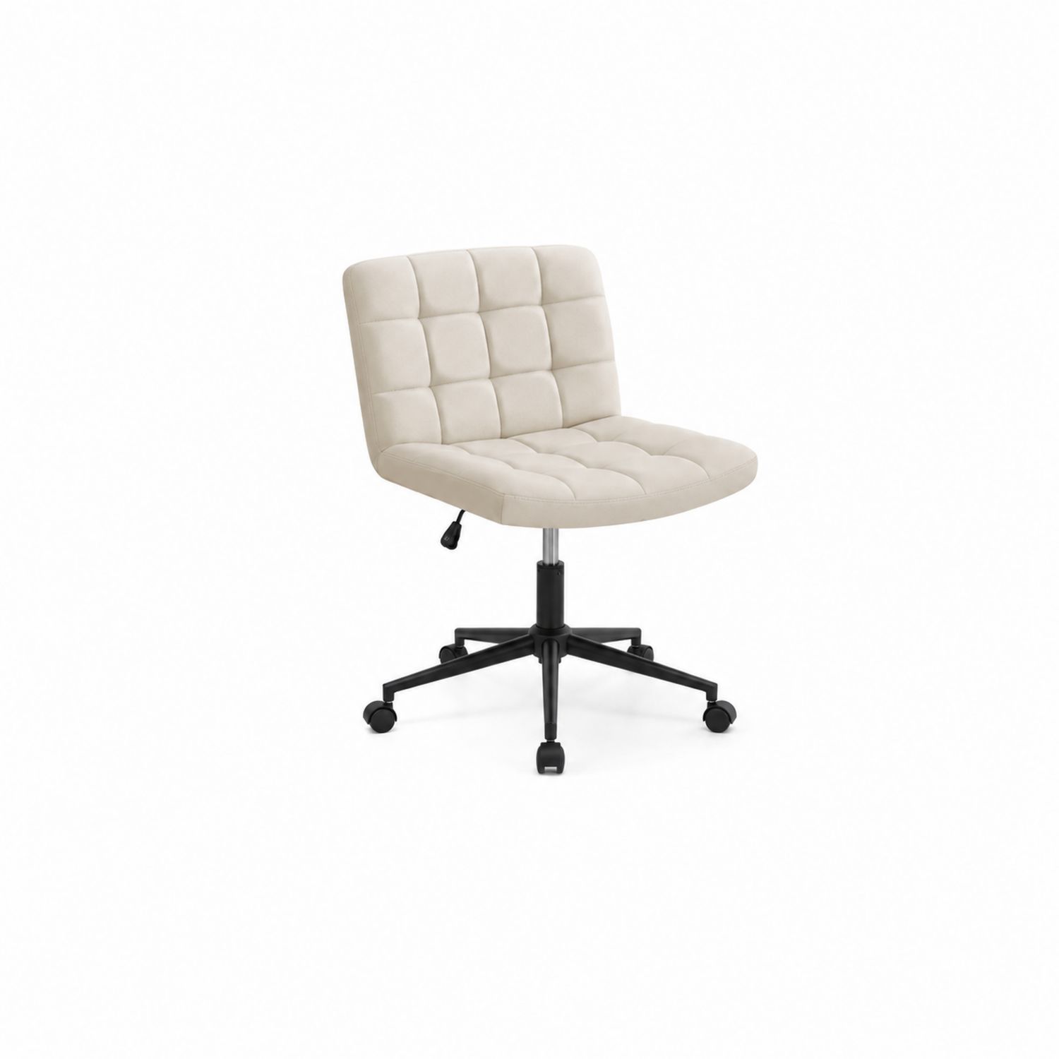 Silla giratoria de tela beige con base de metal