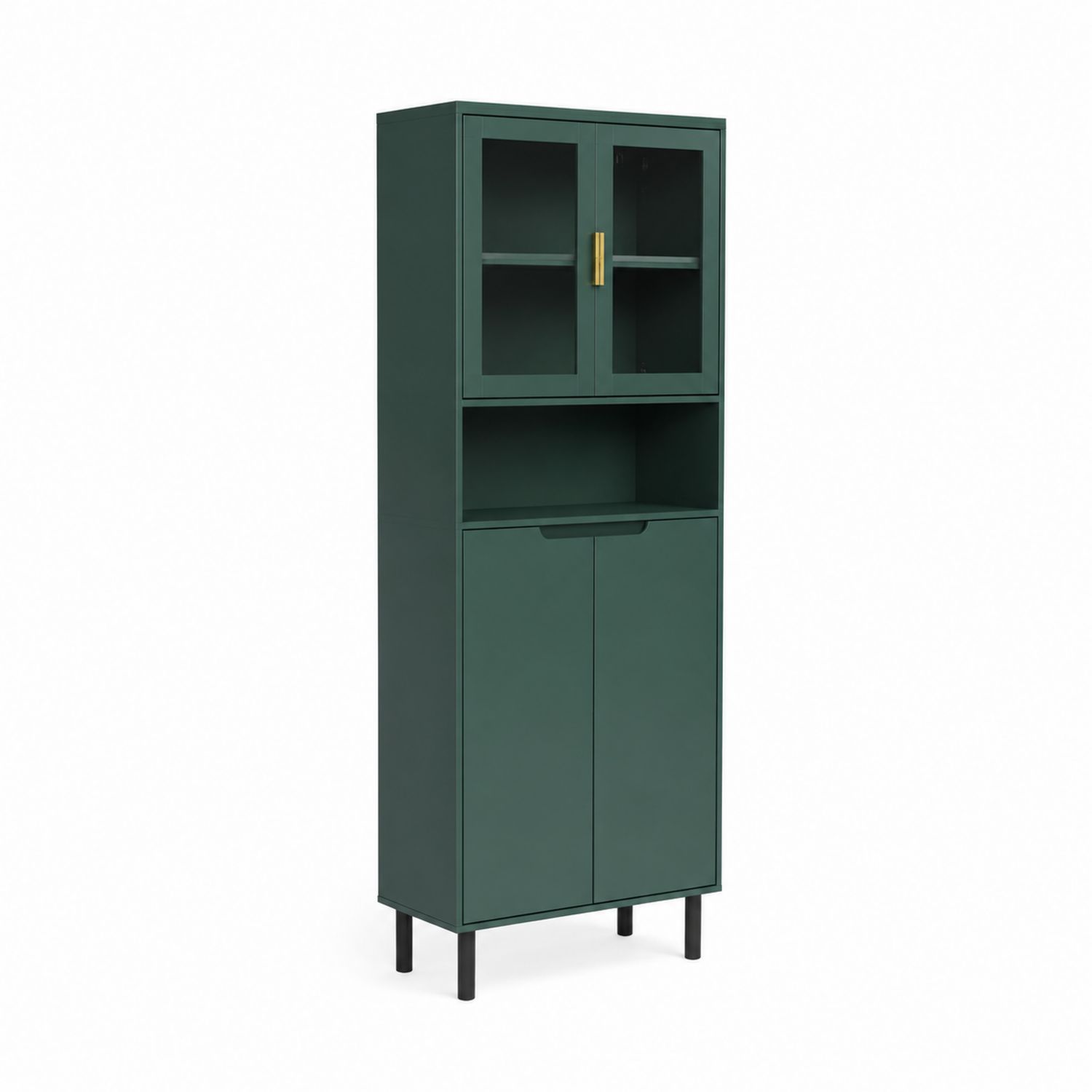 Estantería alta de madera y vidrio templado verde