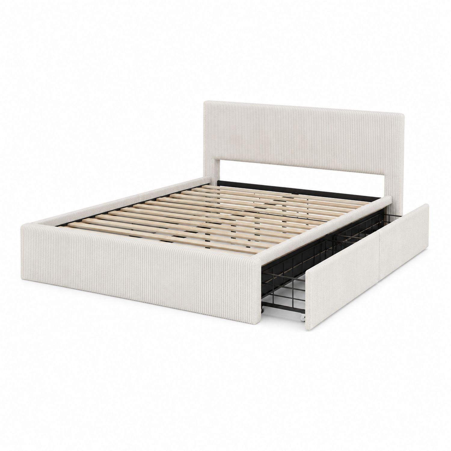 Cama tapizada de madera con almacenamiento 200x160 cm Beige