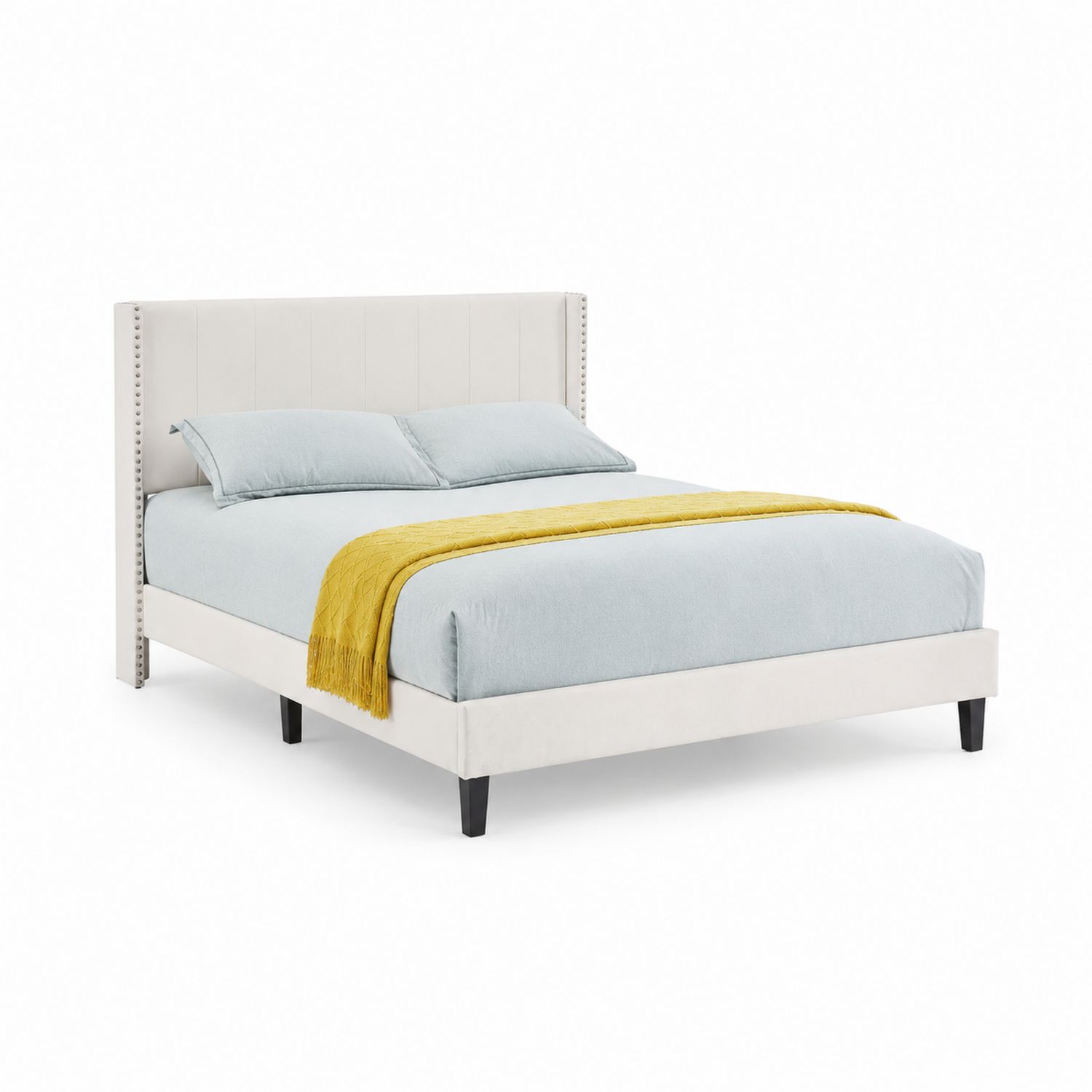 Cama tapizada de poliéster gris con cabecero 200x160 cm