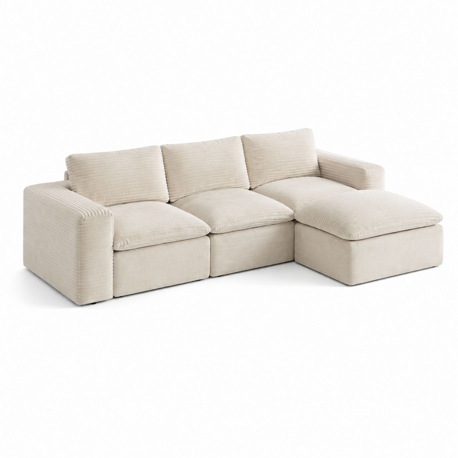 Sofá Seccional en L con Chaise Longue de Pana Beige 300 cm