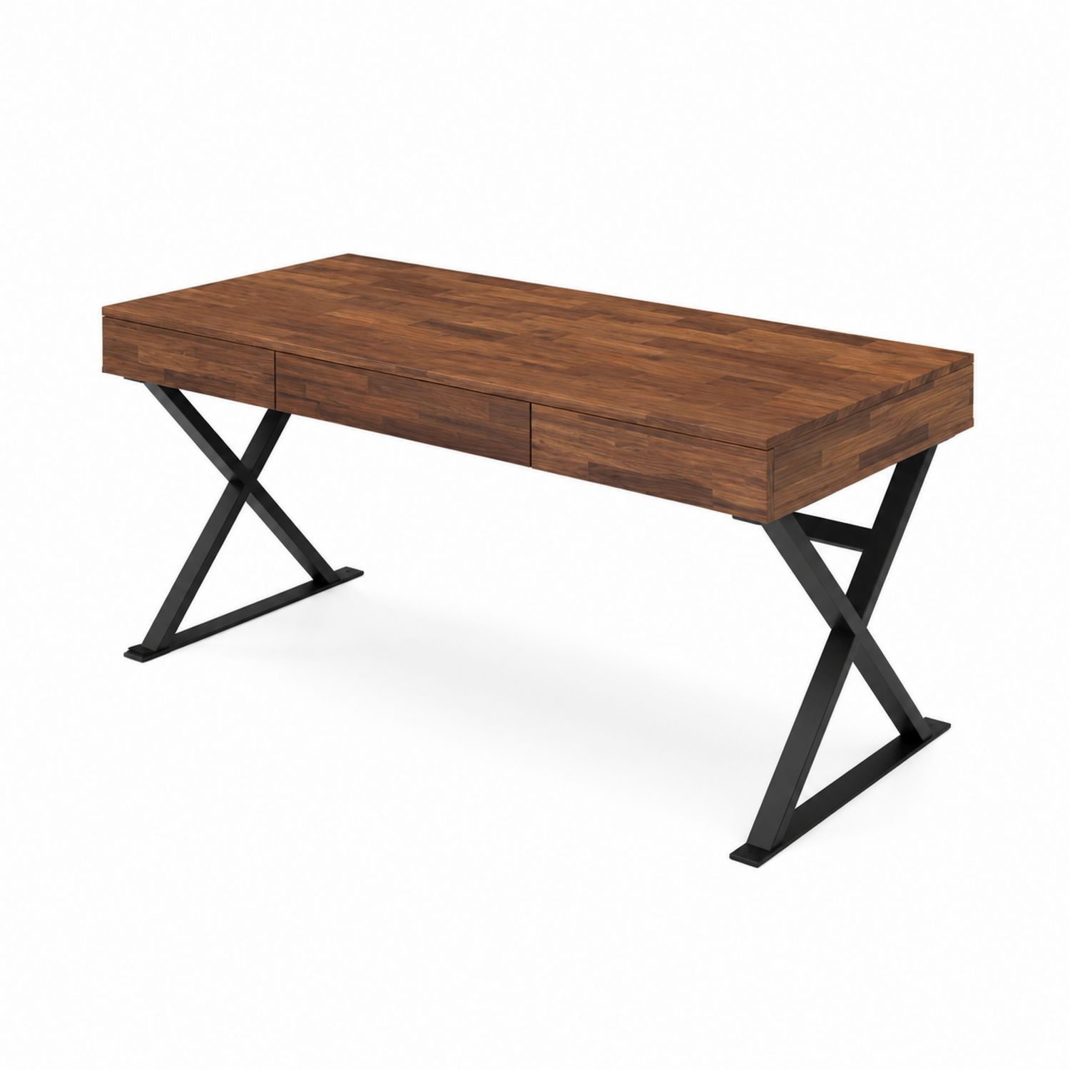 Escritorio de Madera de Acacia con Patas de Metal en X 140x60x75 cm Marrón