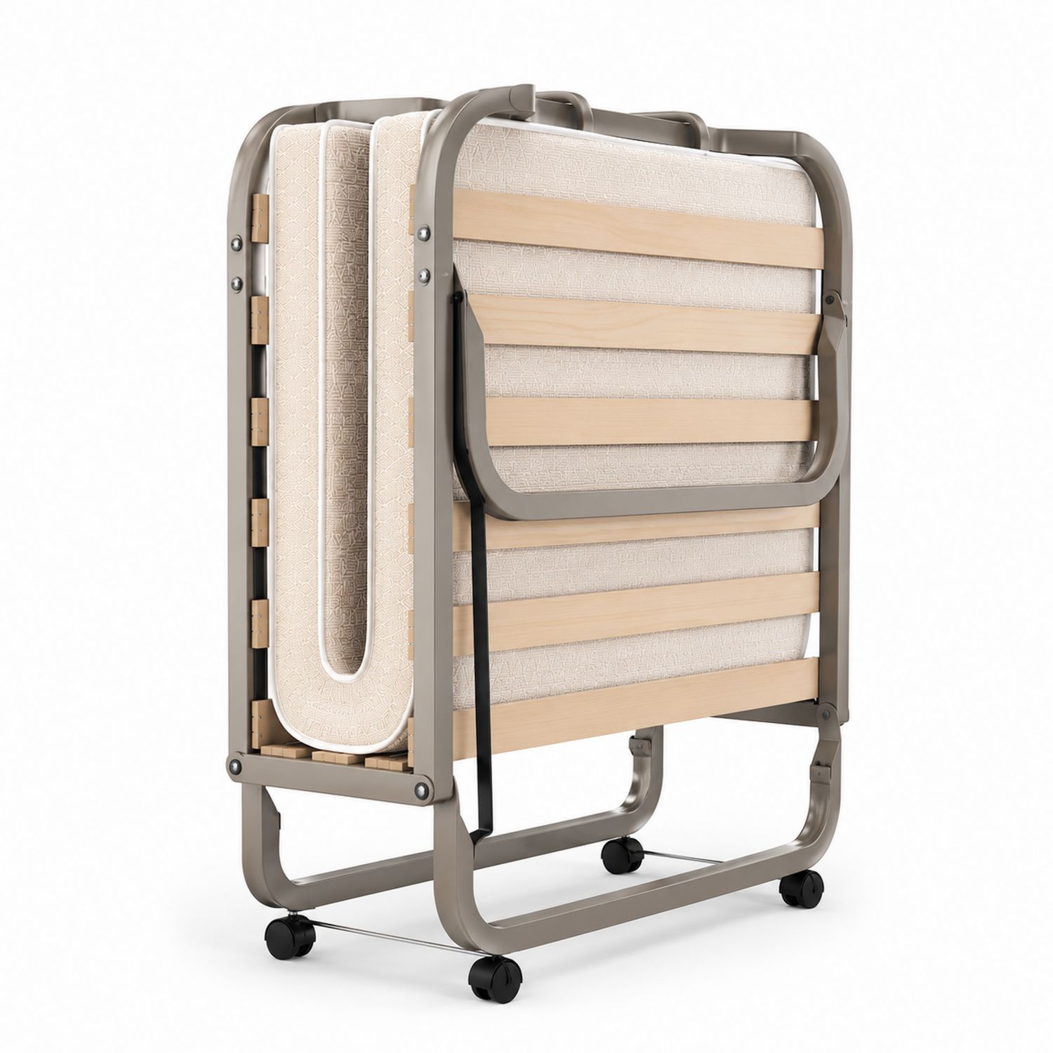 Letto pieghevole a rotelle 80x200 cm struttura in acciaio con doghe in legno