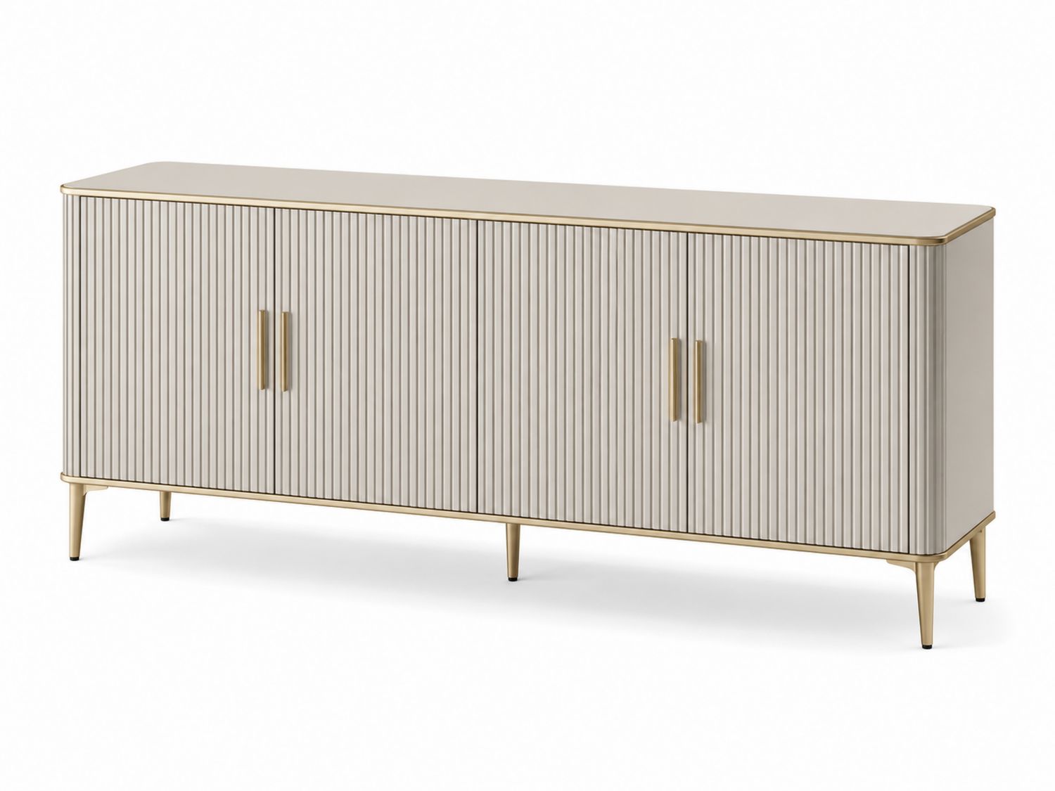 Credenza in MDF con ante a coste verticali e metallo dorato