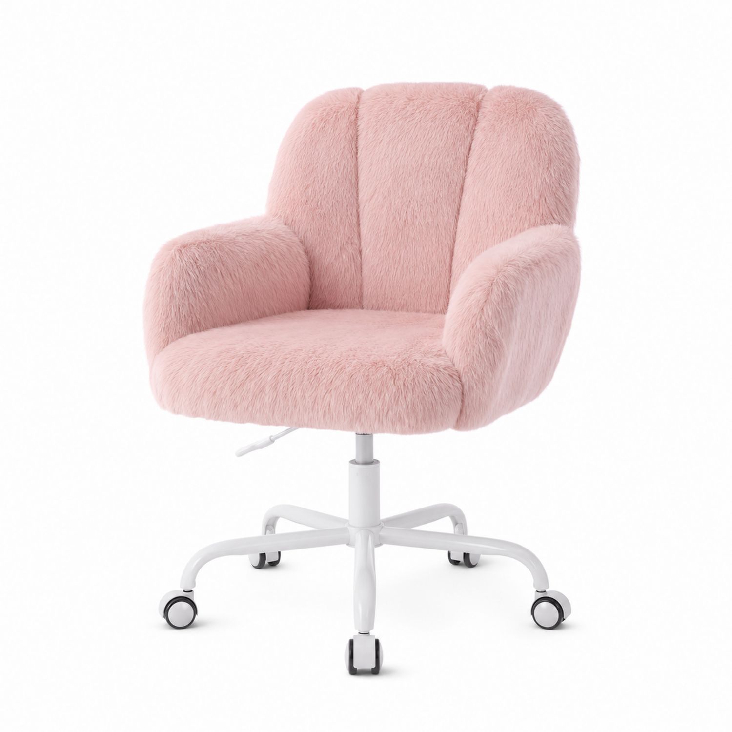Sedia da ufficio in pelliccia sintetica rosa con base in metallo