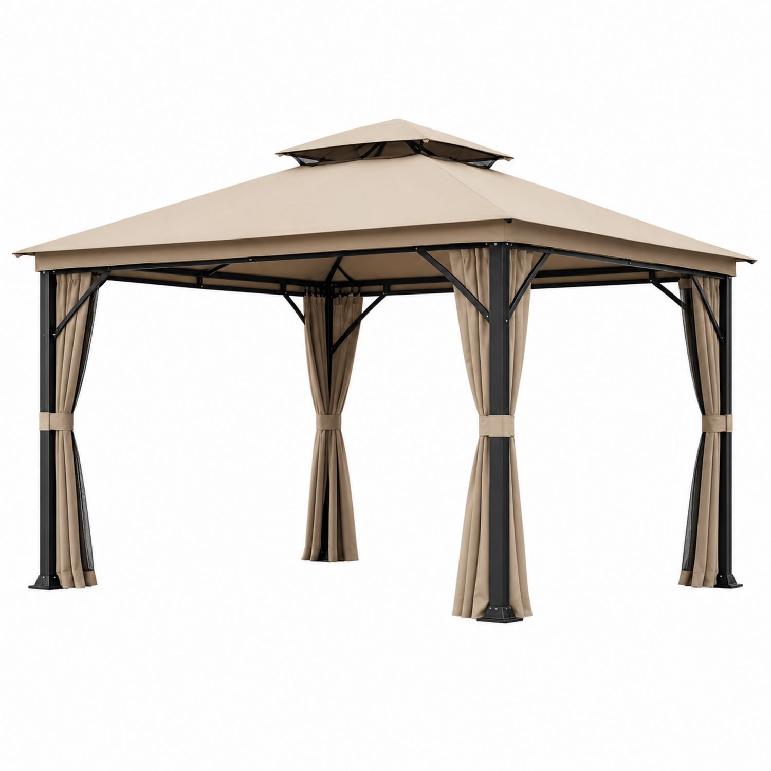 Gazebo da Giardino in Acciaio con Poliestere Beige 3x3m