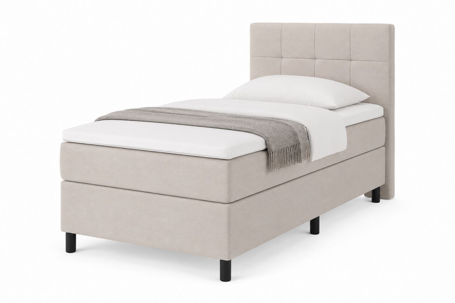 Letto Singolo in Tessuto Beige con Materasso