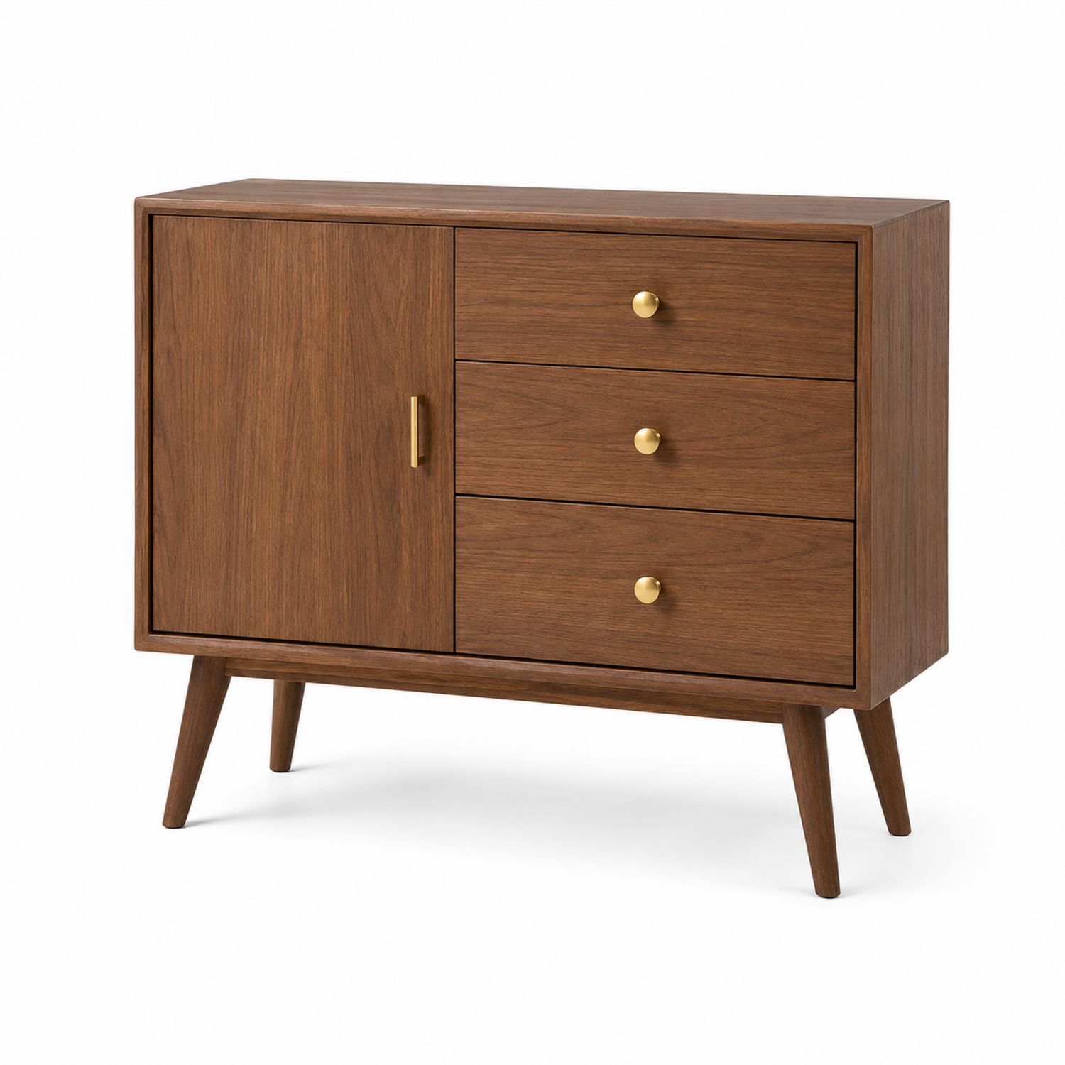 Credenza in Legno di Noce con Cassetti e Anta