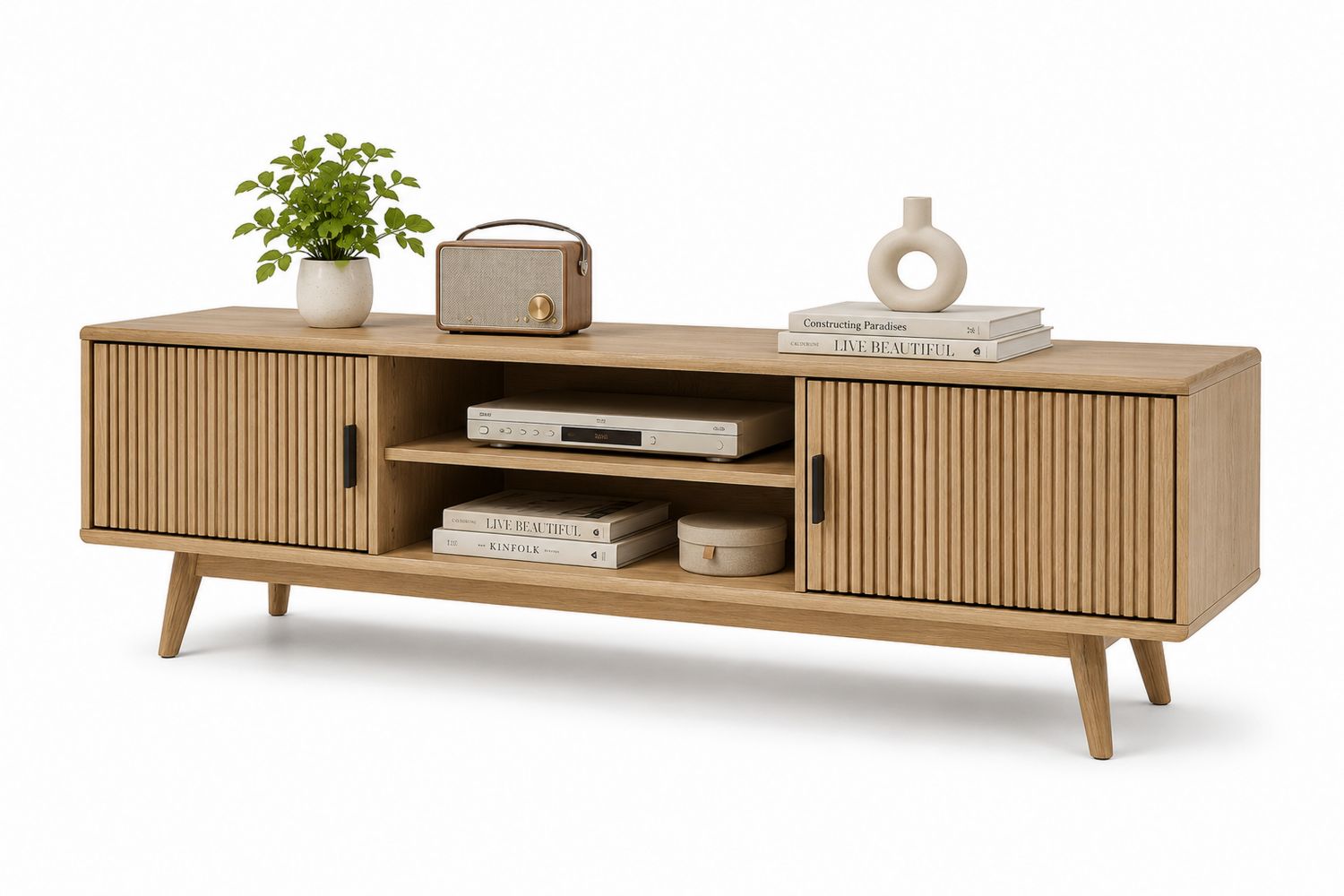 Mobile TV in Legno di Rovere con Ante Scorrevoli 180x40x50cm