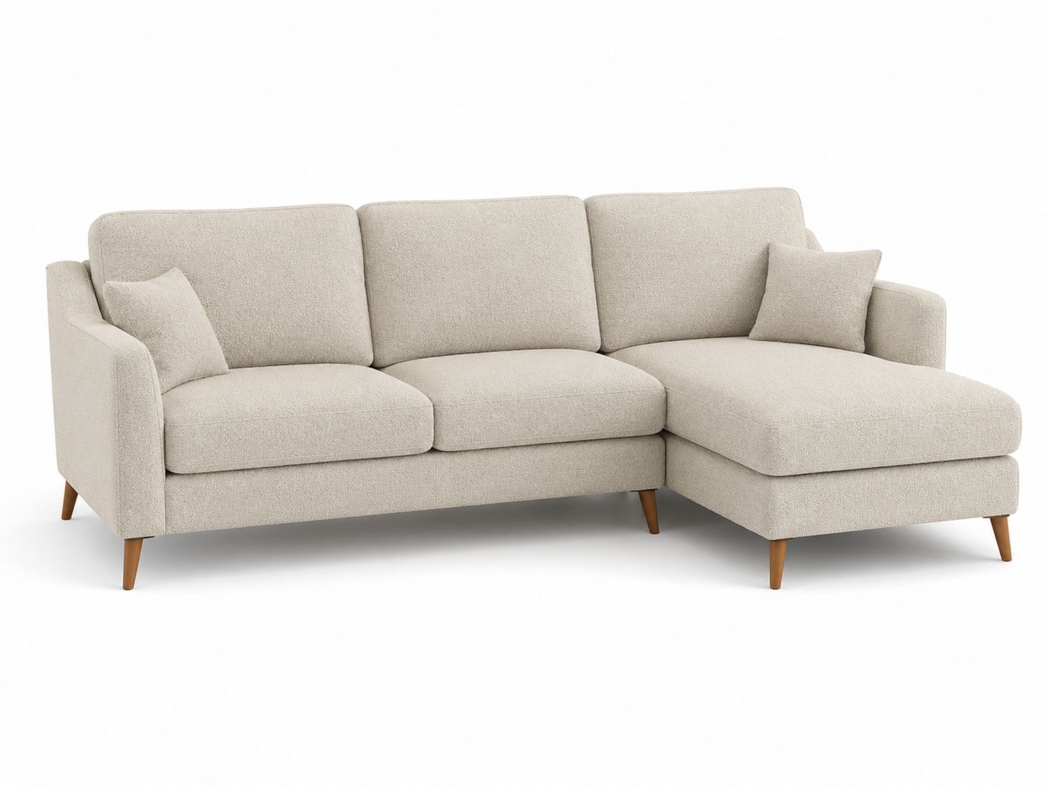 Divano angolare con chaise longue in tessuto poliestere beige