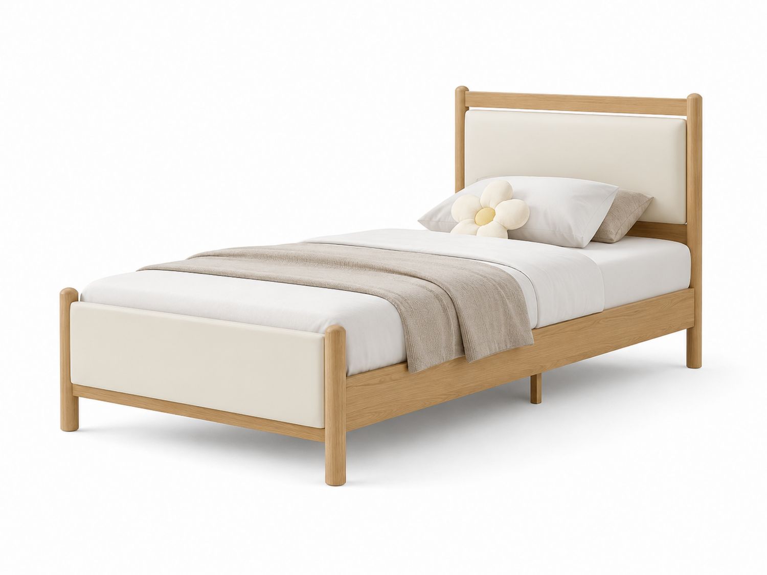 Letto singolo in legno con imbottitura in ecopelle