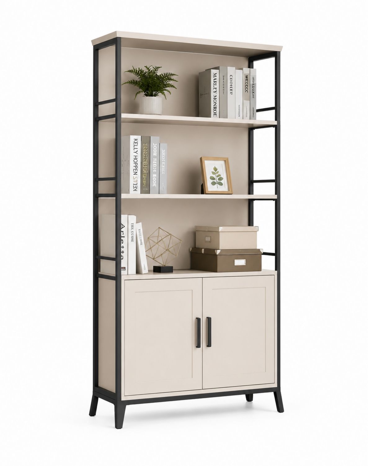 Scaffale in Metallo e MDF Beige e Nero 180x80x30 cm